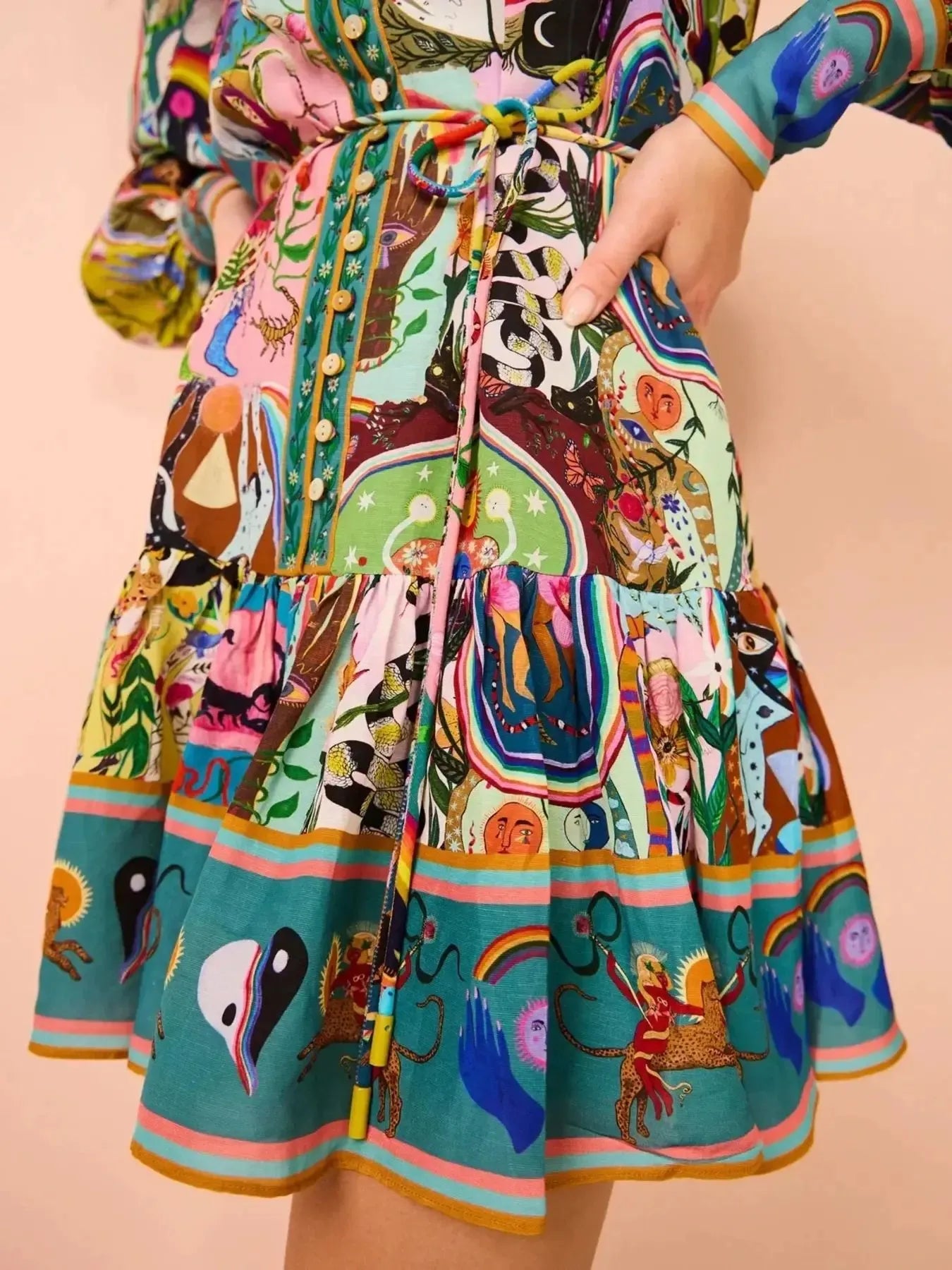 Printed Long Sleeve Mini Dress with Belt - Blushé Belle