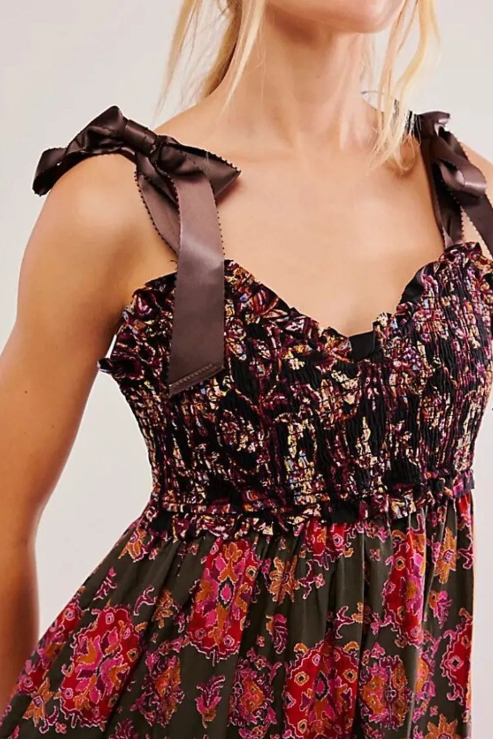 Floral Tiered Maxi Dress with Mixed Print Design - Blushé Belle
