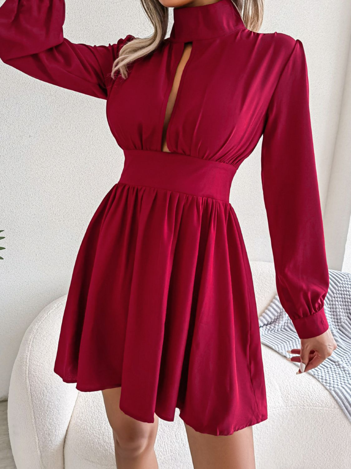 Cutout Turtleneck A-Line Mini Dress - Blushé Belle