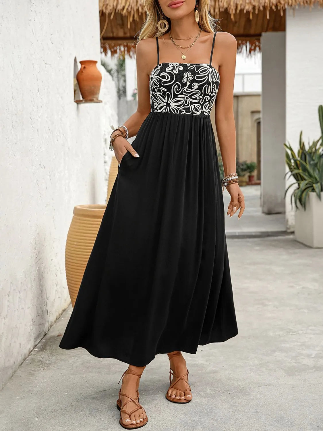 Smocked Midi Cami Dress with Pockets - Blushé Belle