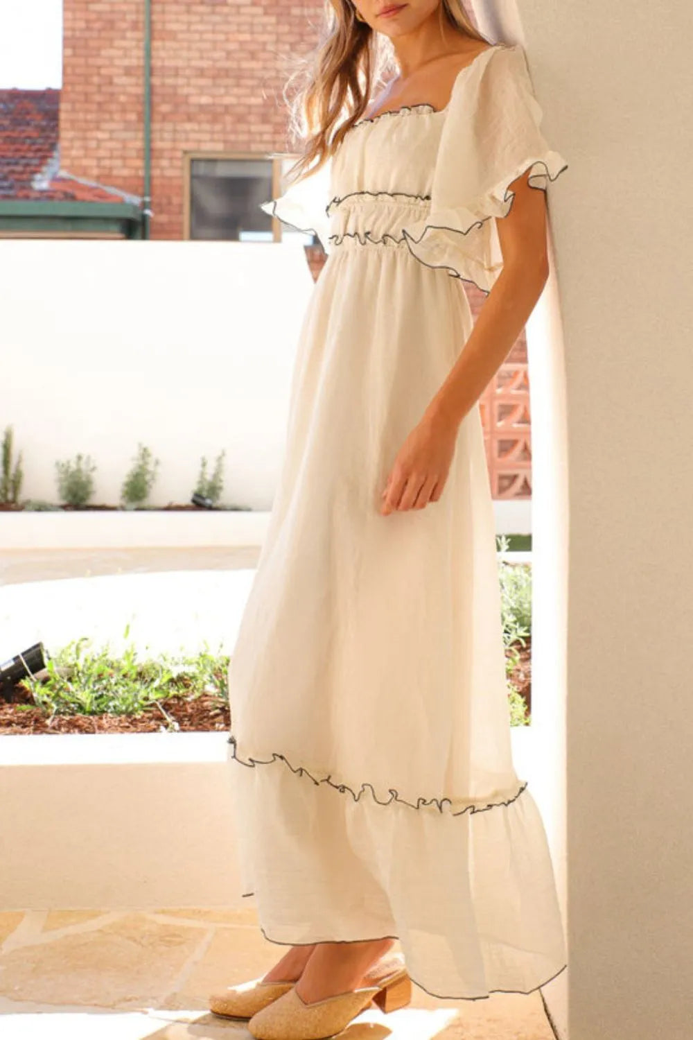 Square Neck Short Sleeve Midi Dress - Blushé Belle