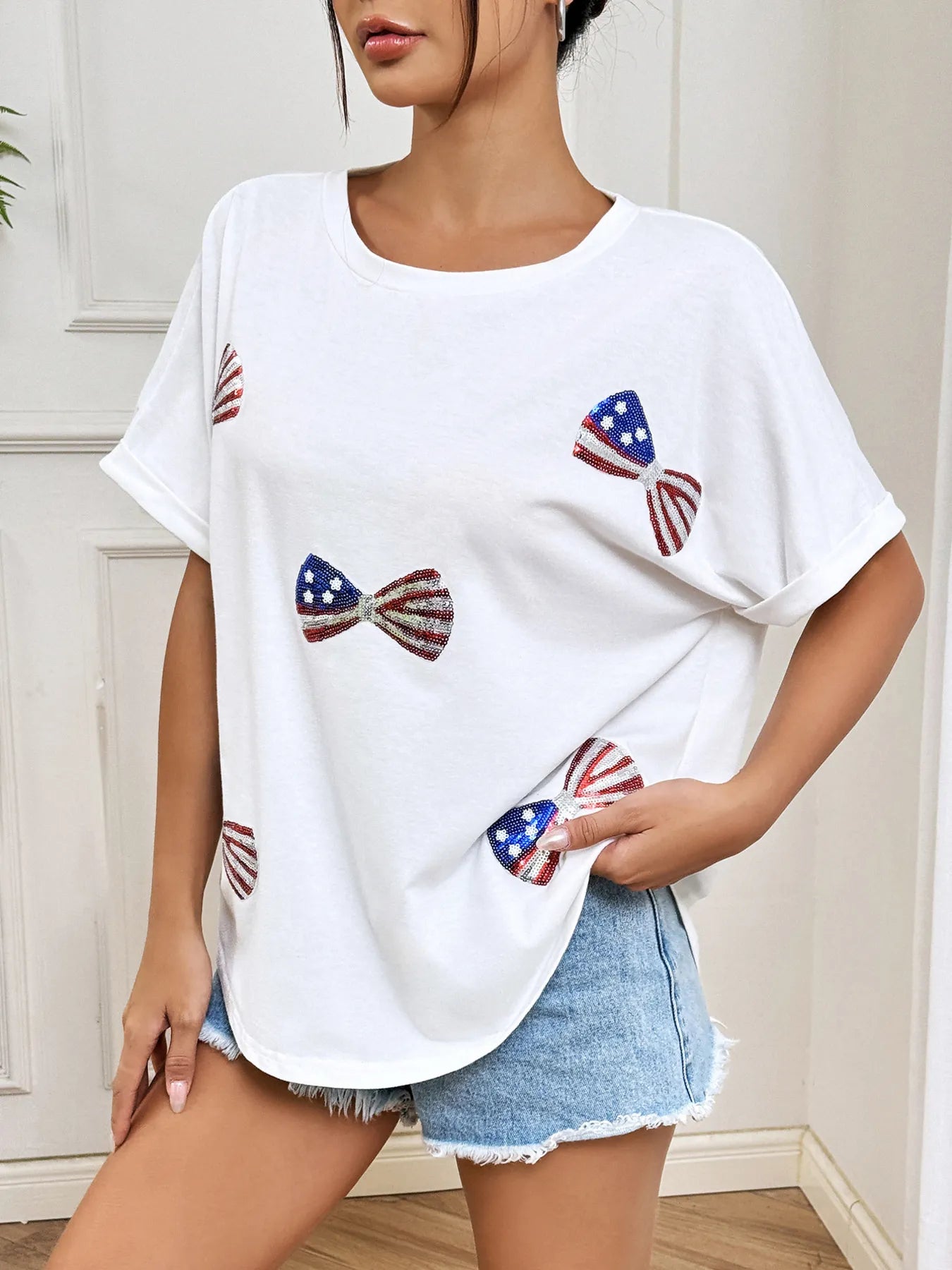 Bow Oversized Round Neck T-Shirt - Blushé Belle