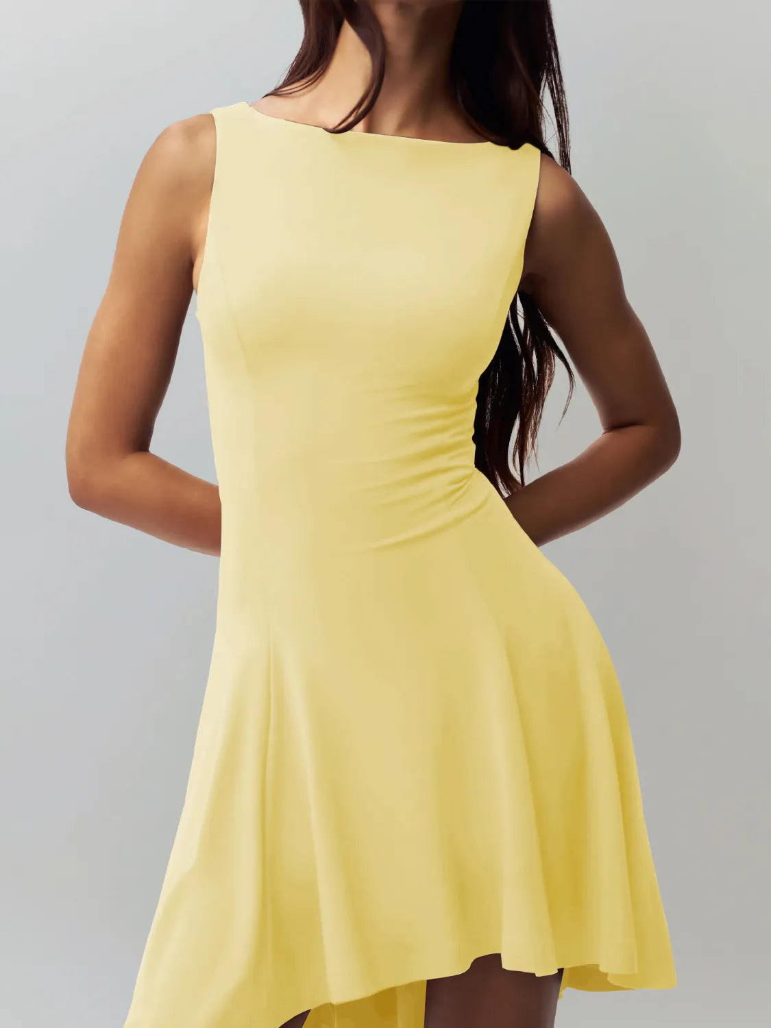 High-Low Round Neck Sleeveless Dress - Blushé Belle