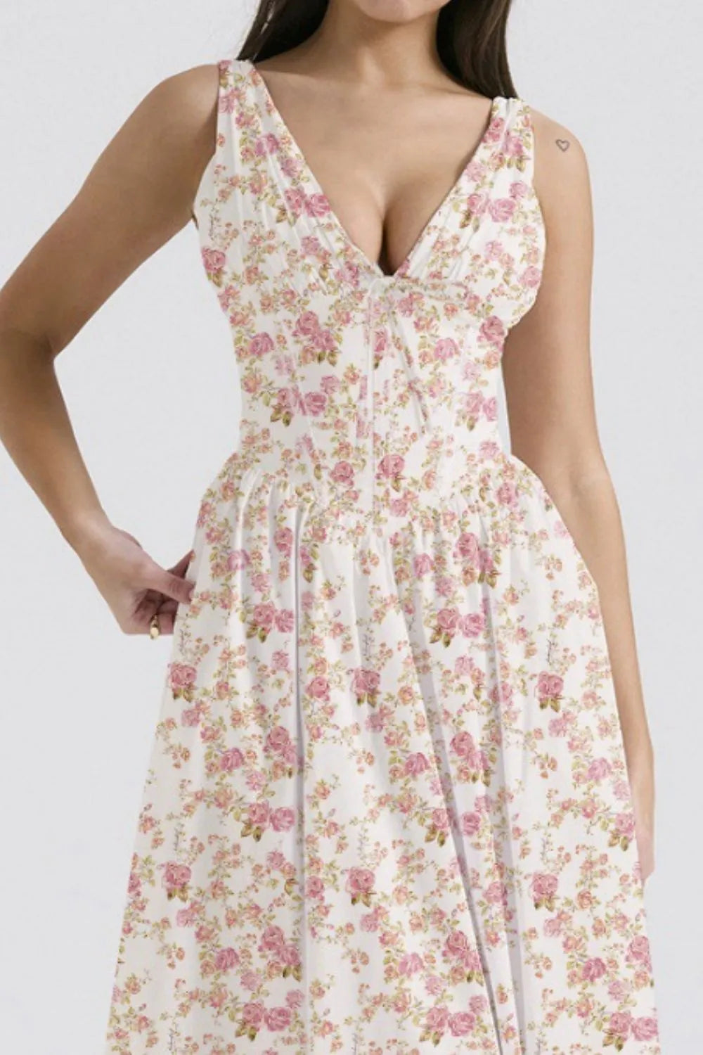 Floral V-Neck Sleeveless Midi Dress with Pockets - Blushé Belle