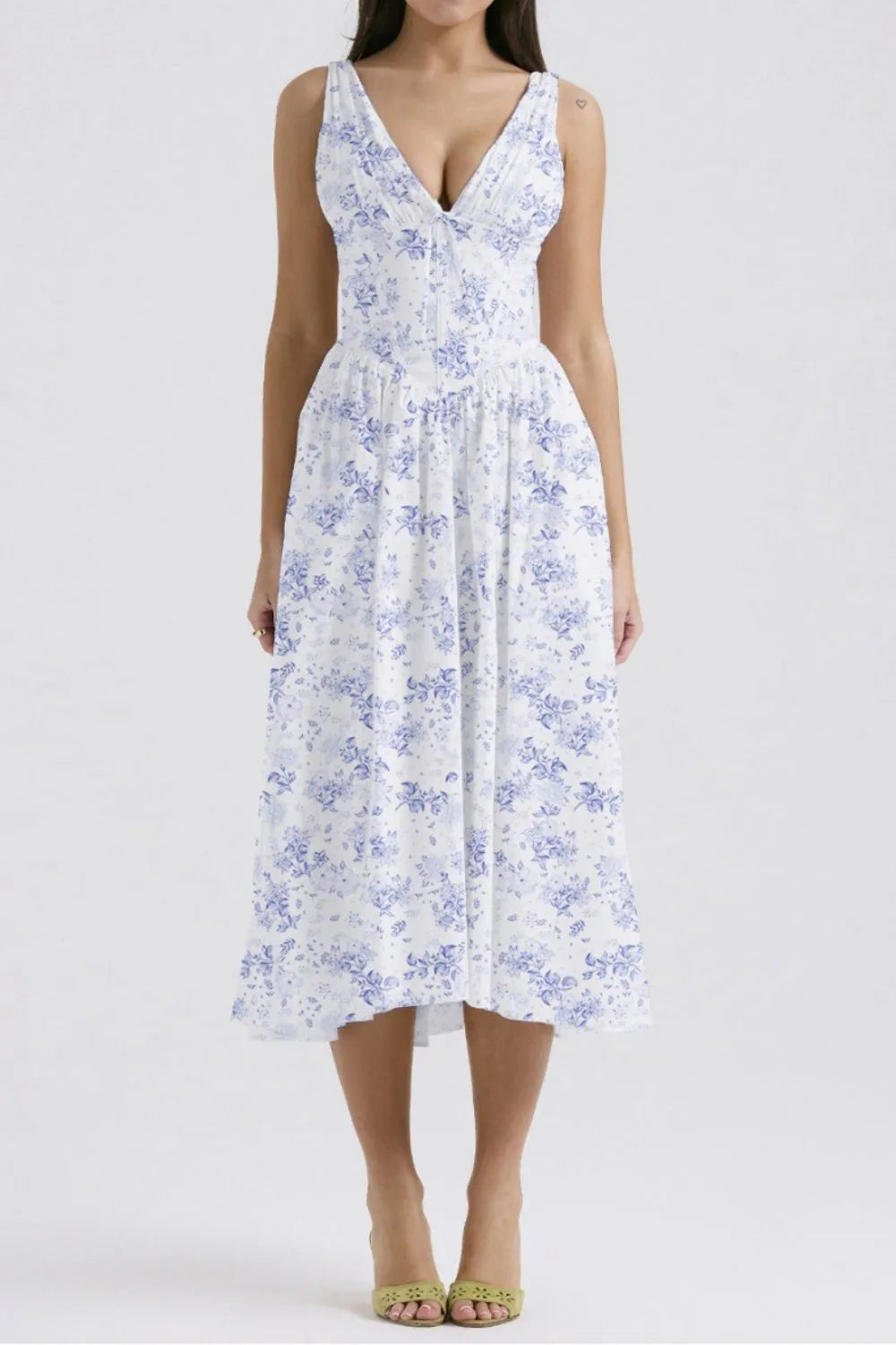 Floral V-Neck Sleeveless Midi Dress with Pockets - Blushé Belle