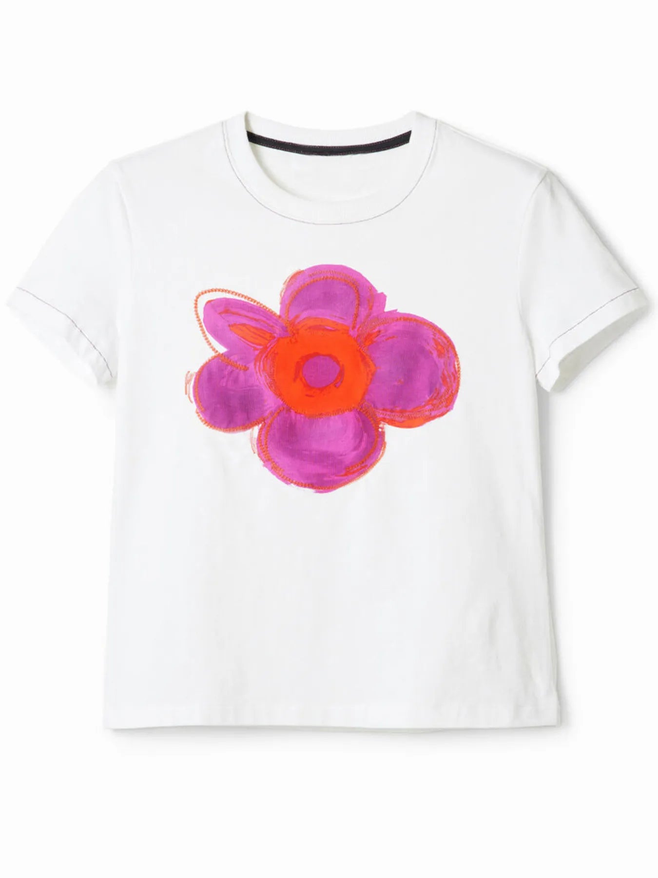 Flower Graphic Round Neck T-Shirt - Blushé Belle