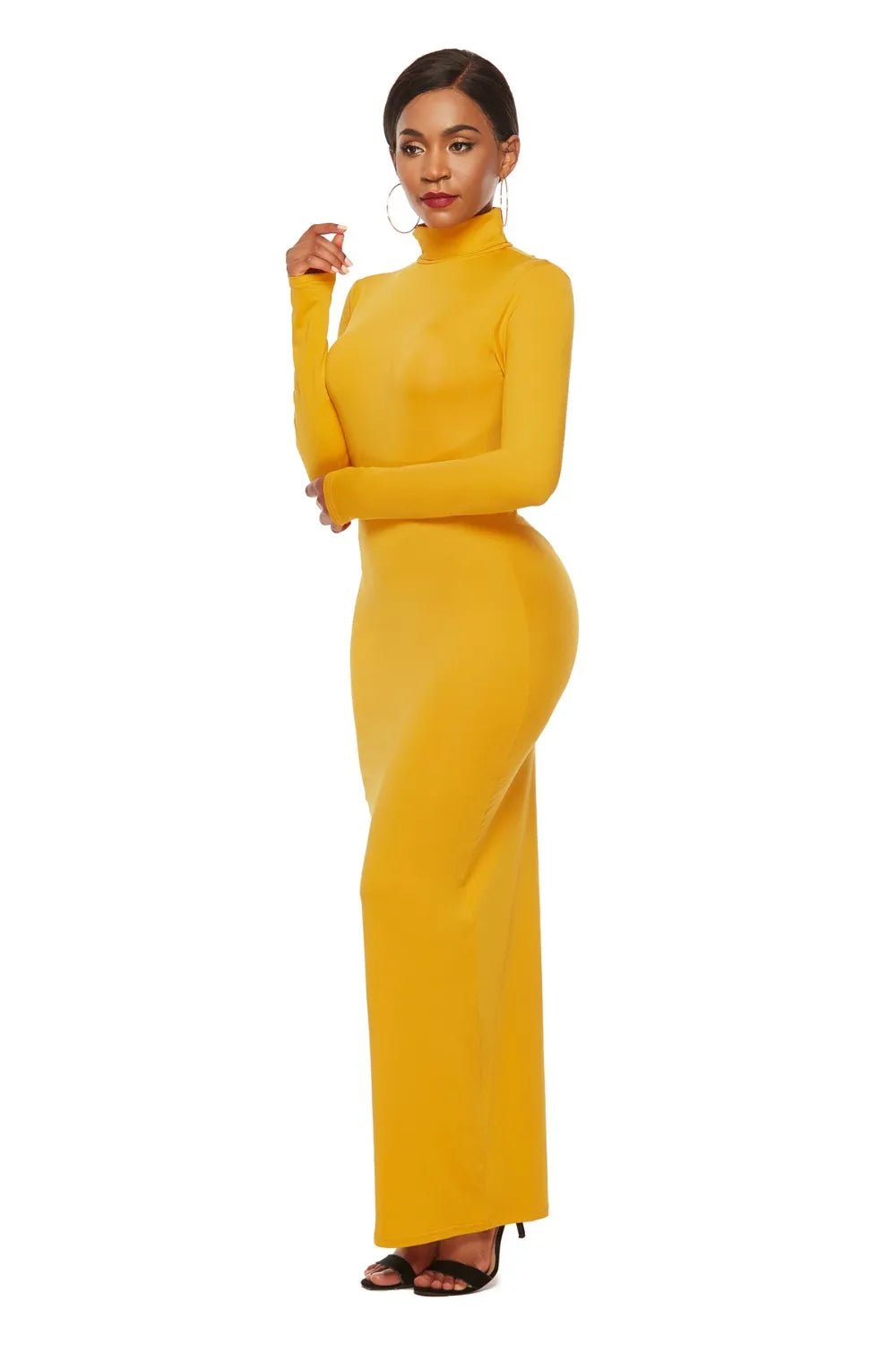 Mock Neck Long Sleeve Maxi Slim Dress - Blushé Belle