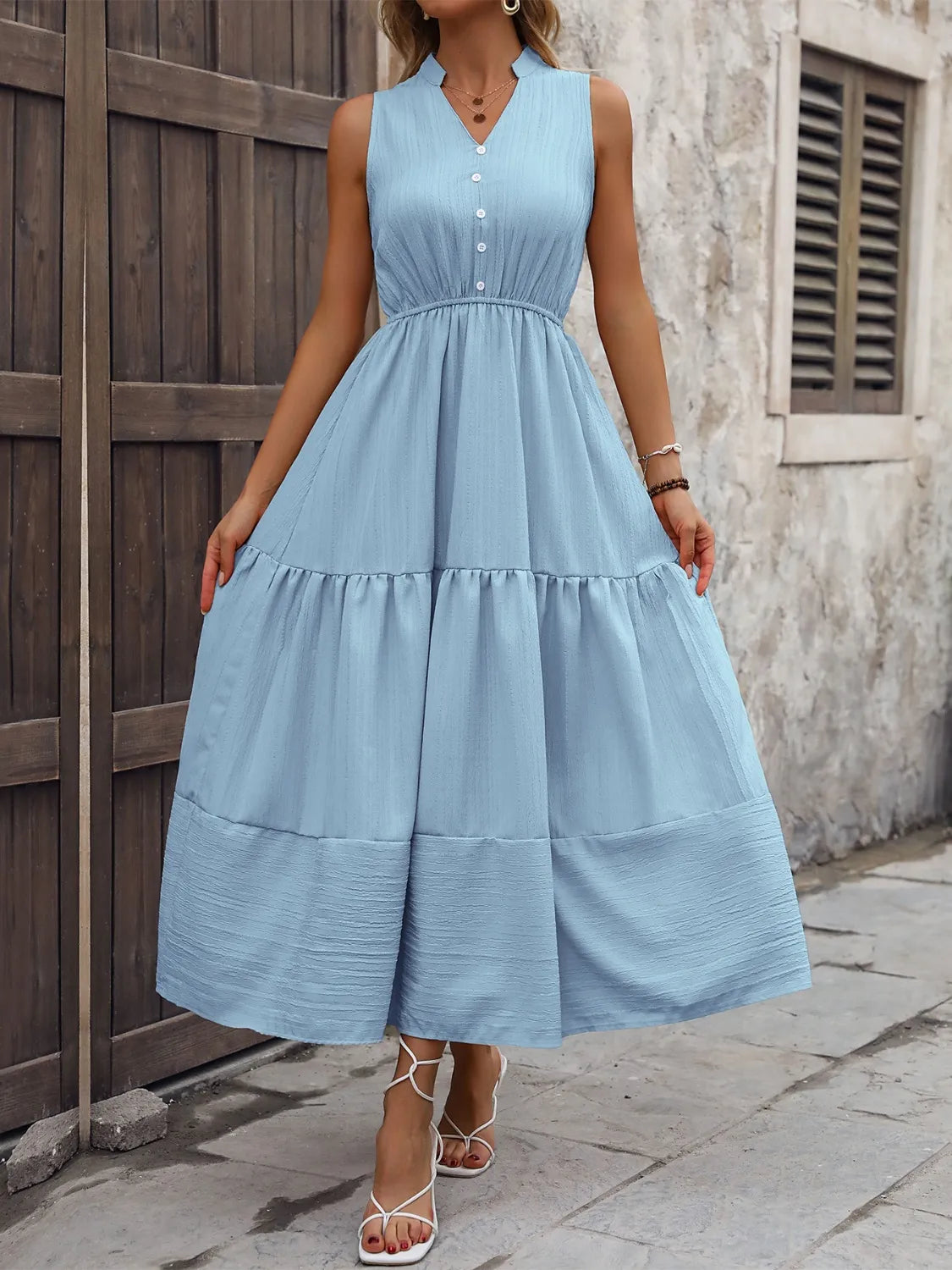 Notched Sleeveless Maxi Tank Dress - Blushé Belle