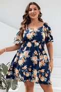 Plus Size Floral Print V-Neck Flutter Sleeve Mini Dress - Blushé Belle