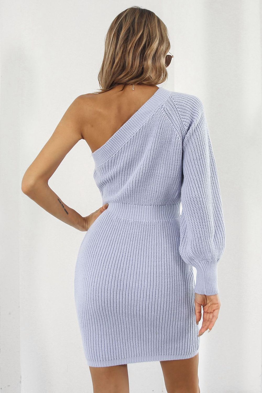 One Shoulder Raglan Sleeve Pencil Sweater Dress - Blushé Belle