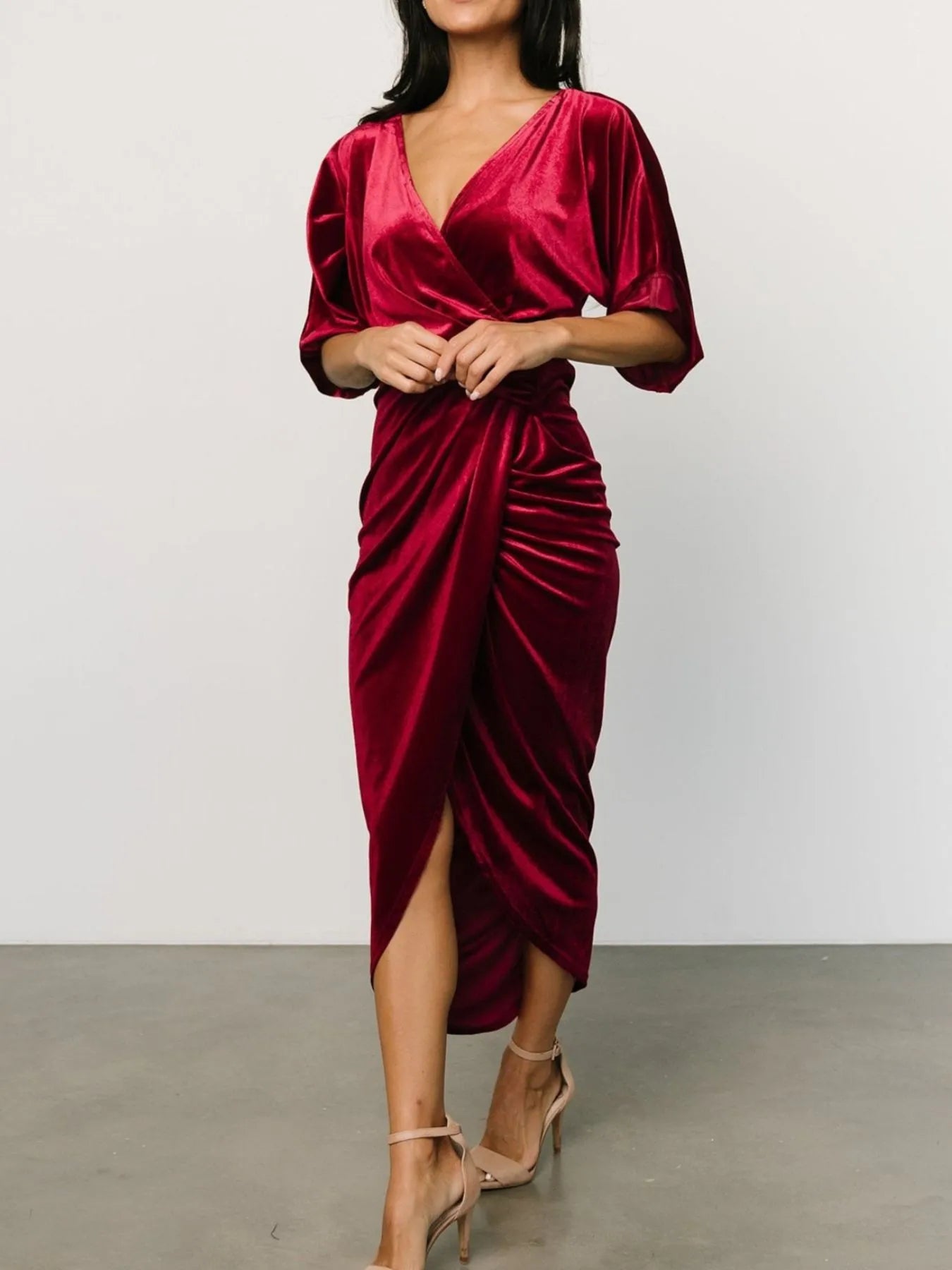 Ruched Surplice Half Sleeve Dress - Blushé Belle