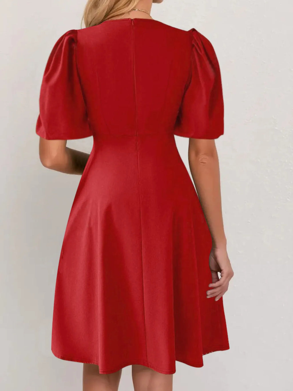 Round Neck Puff Sleeve A-Line Dress - Blushé Belle