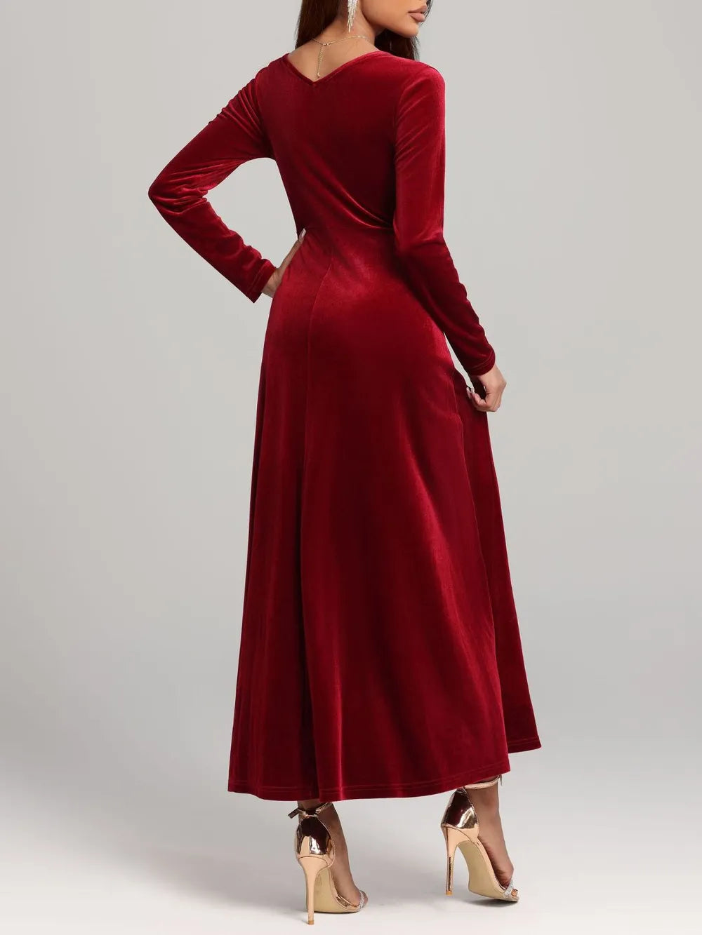 Square Neck Long Sleeve Velvet Dress - Blushé Belle