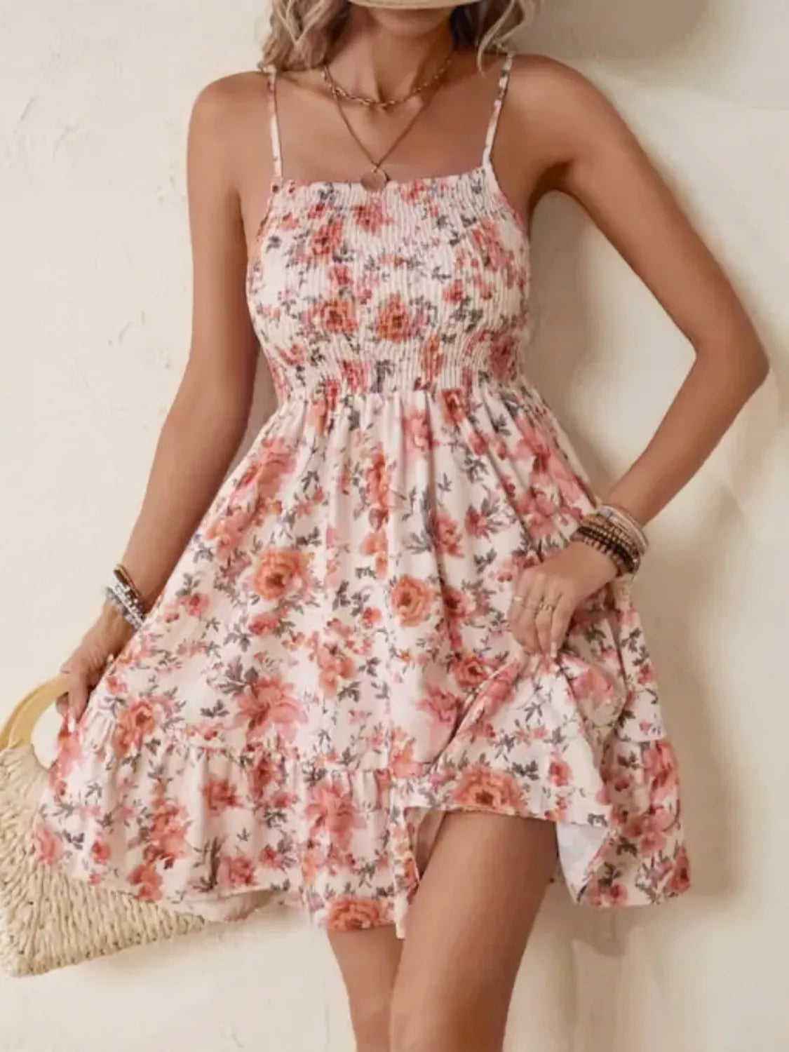Smocked Floral Square Neck Cami Dress - Blushé Belle