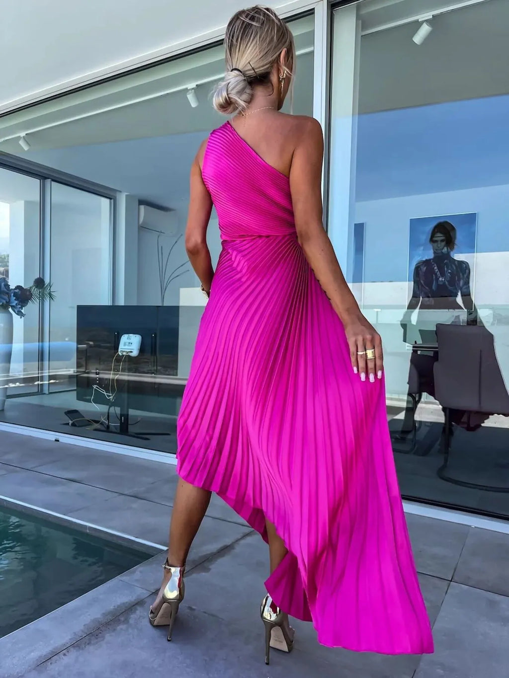 Full Size Single Shoulder Pleated Midi Dress Plus Size - Blushé Belle