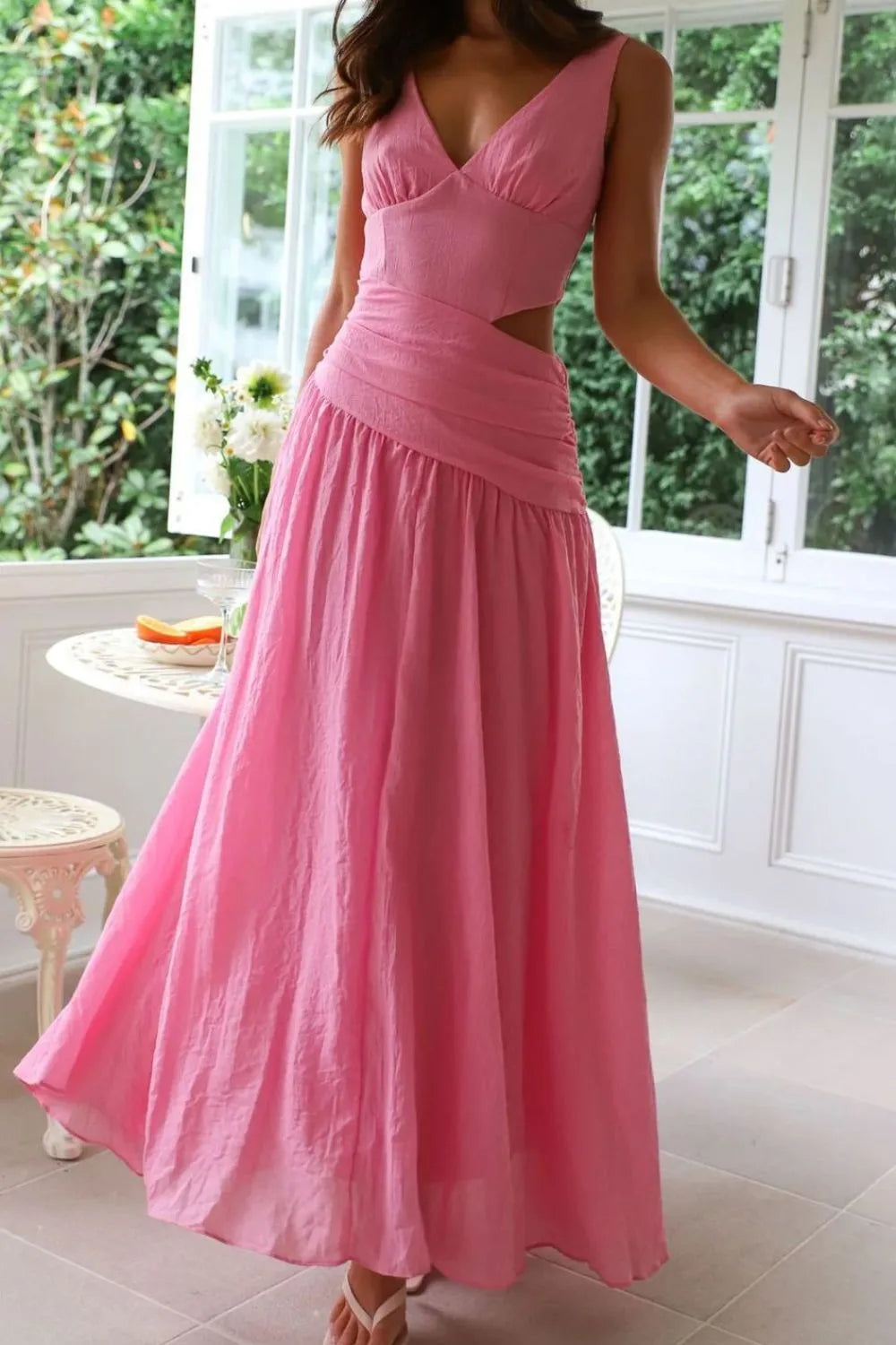 Cutout Back V-Neck Dress - Blushé Belle