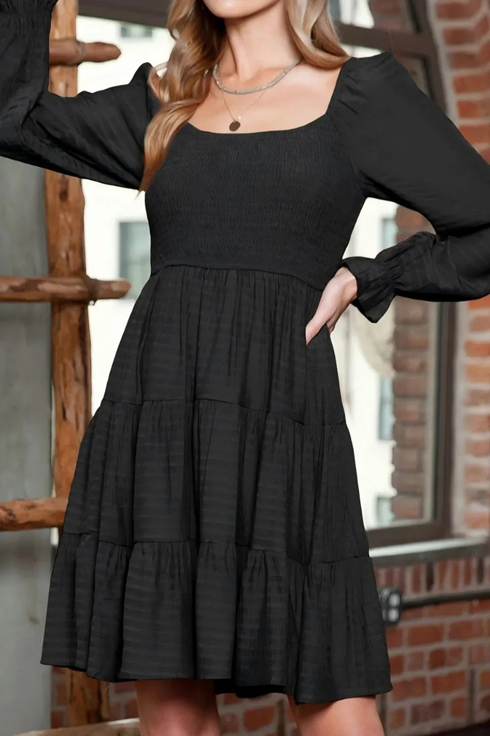 Square Neck Flounce Sleeve Dress - Blushé Belle