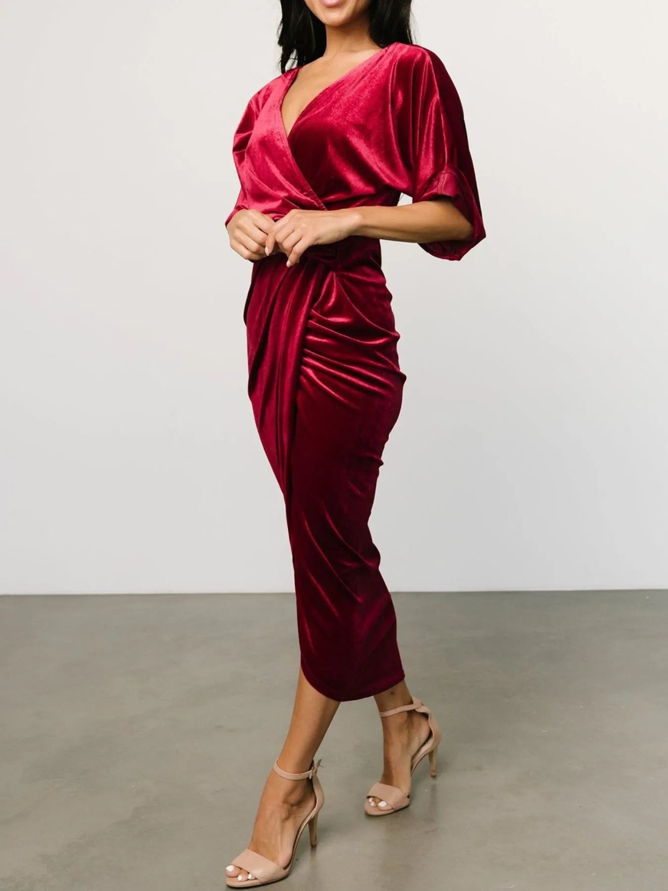 Ruched Surplice Half Sleeve Dress - Blushé Belle