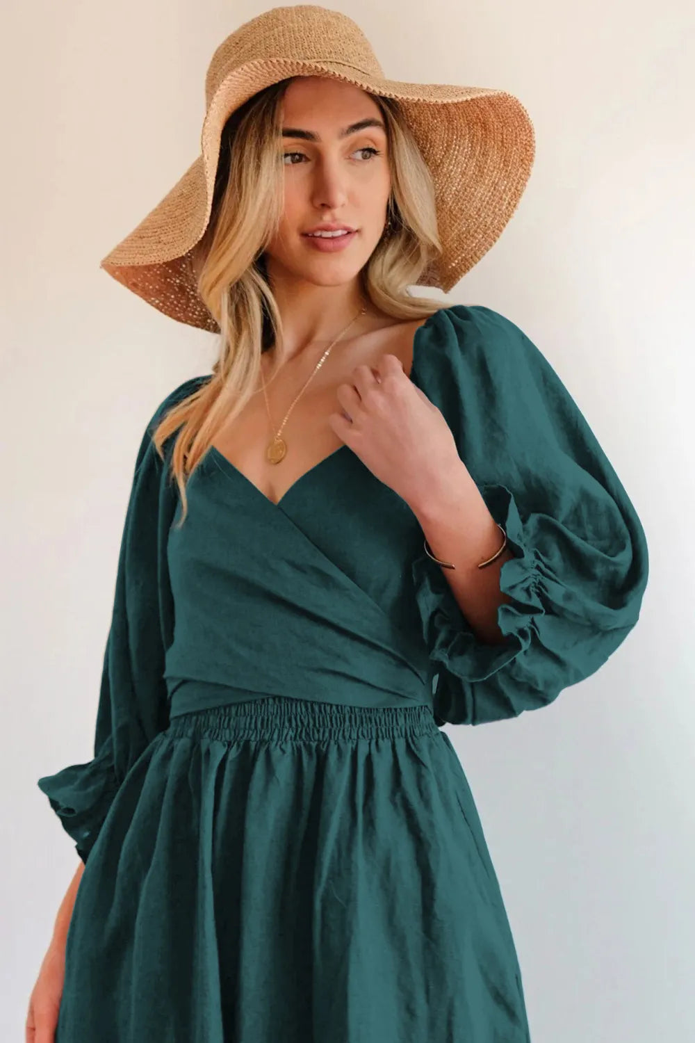 Smocked Tied Flounce Sleeve Midi Dress - Blushé Belle