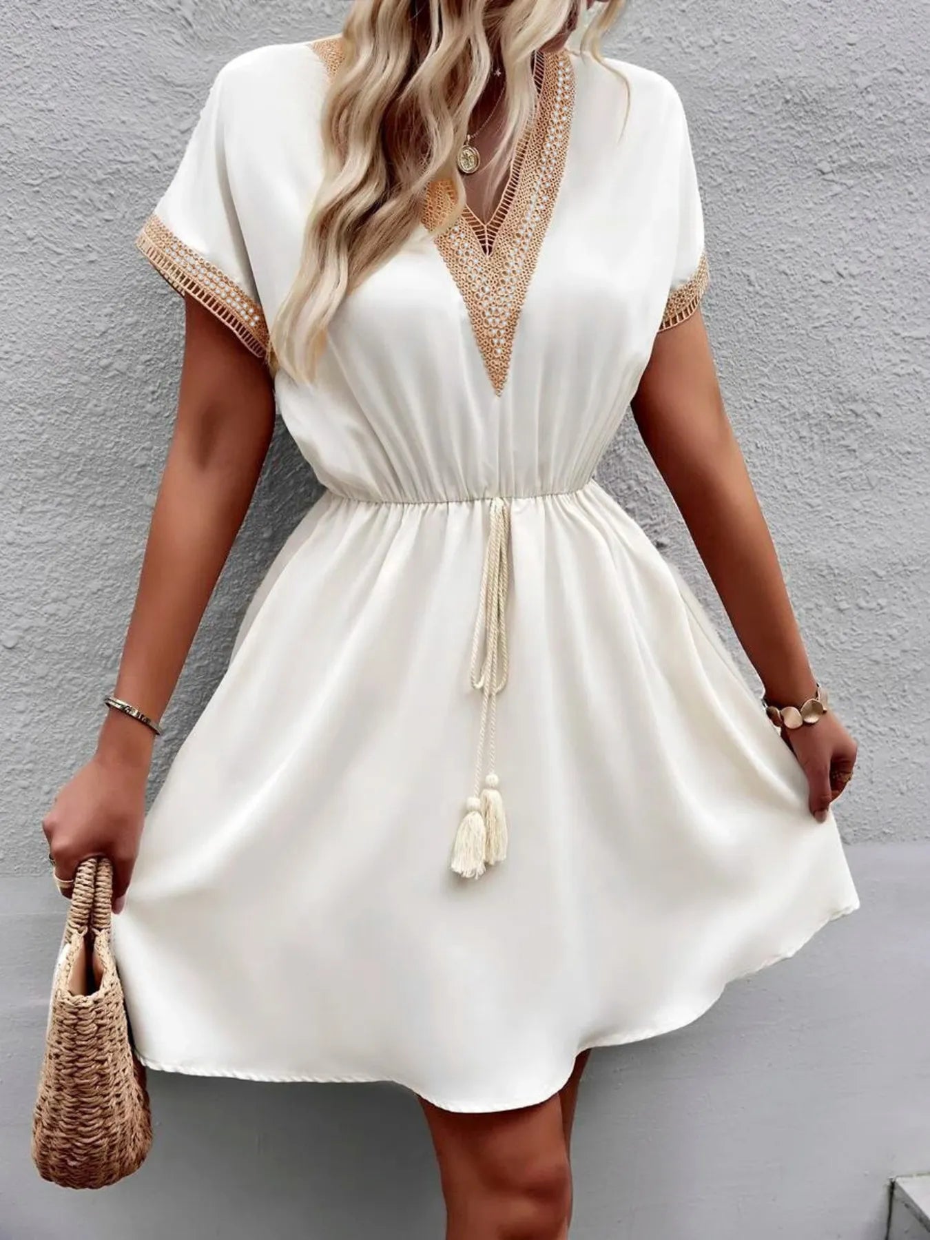 V-Neck Short Sleeve Mini Dress - Blushé Belle