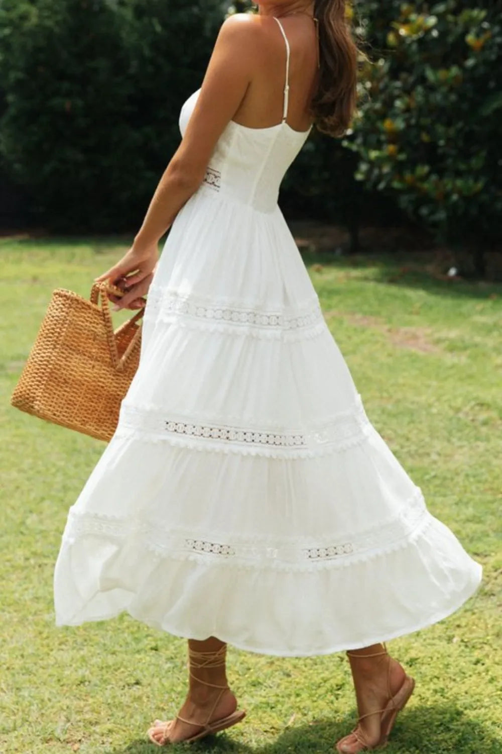 Lace Detail Smocked Midi Cami Dress - Blushé Belle