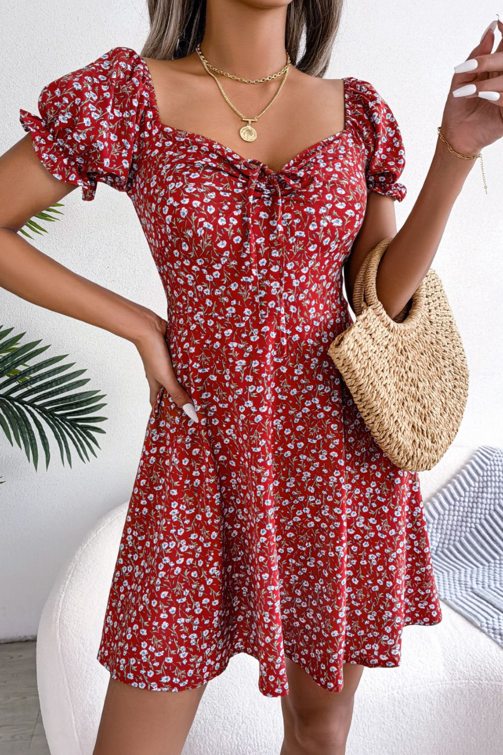Ditsy Floral Drawstring A-Line Dress - Blushé Belle