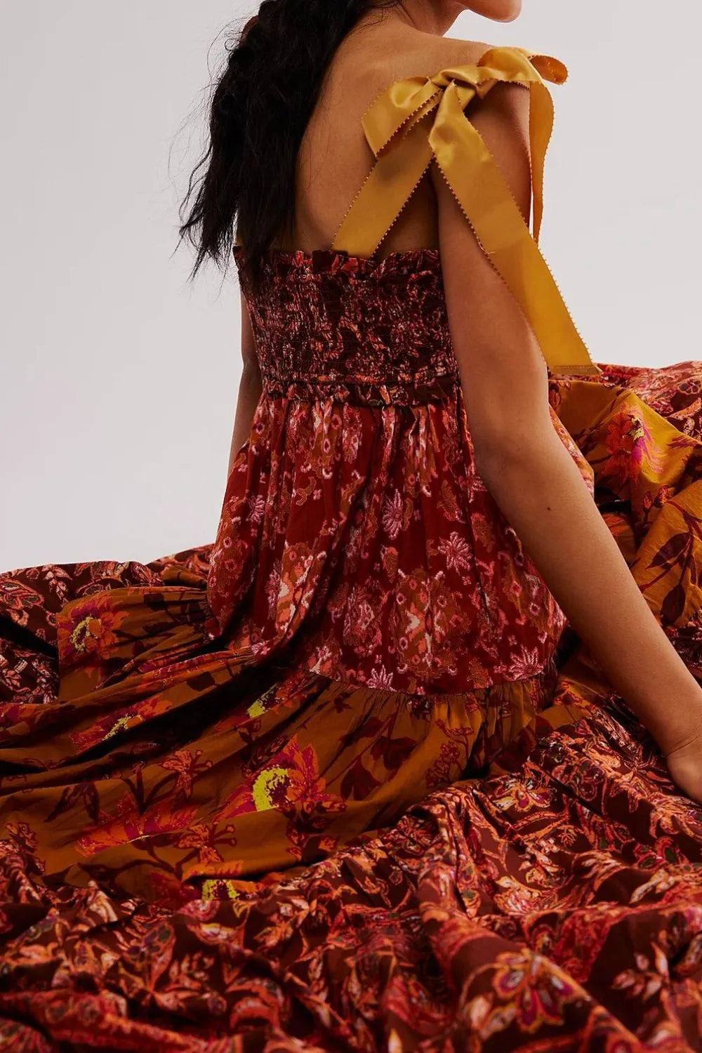 Floral Tiered Maxi Dress with Mixed Print Design - Blushé Belle
