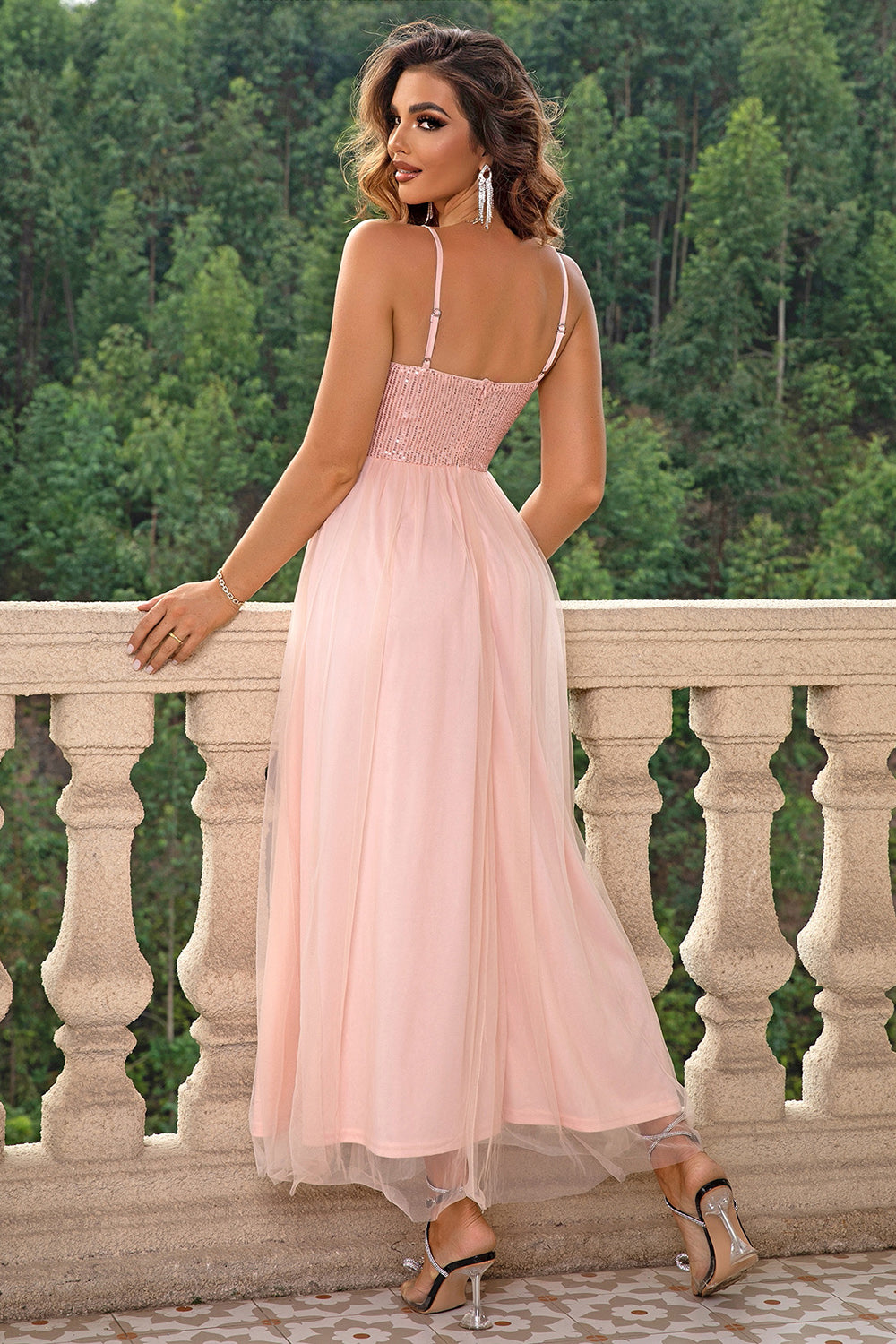 Spaghetti Strap Slit Mesh Dress - Blushé Belle