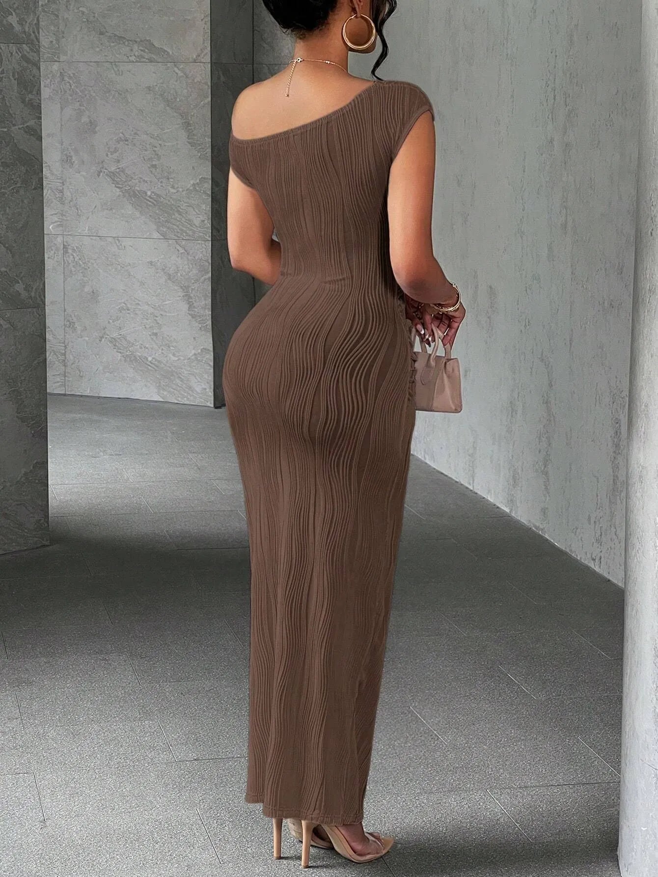 Asymmetrical One Shoulder Bodycon Maxi Dress - Blushé Belle