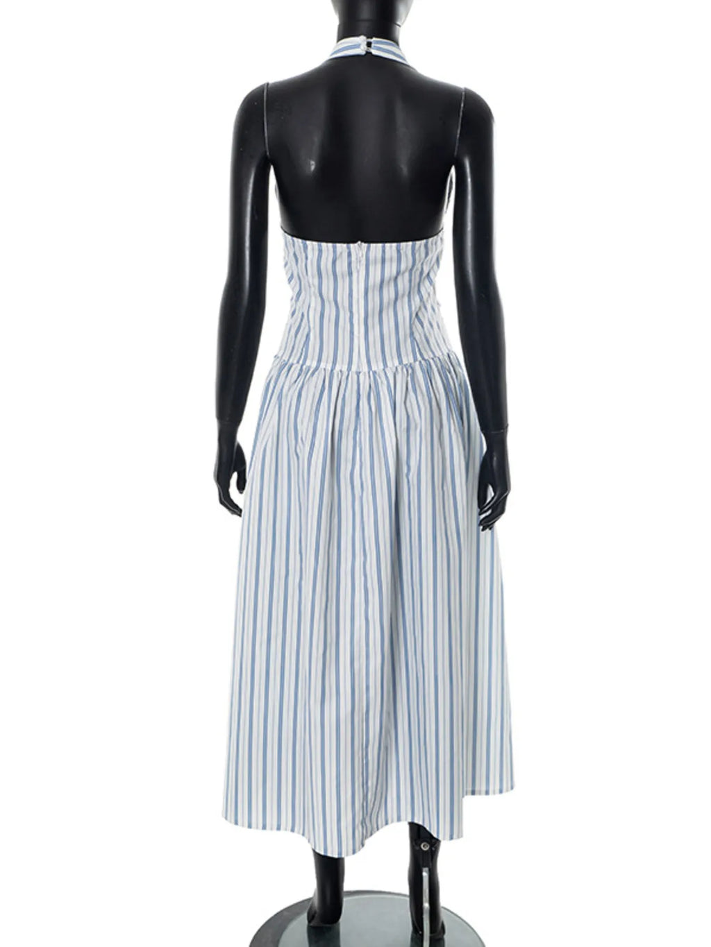 Striped Halter Neck Midi Dress with Tie Front Detail - Blushé Belle