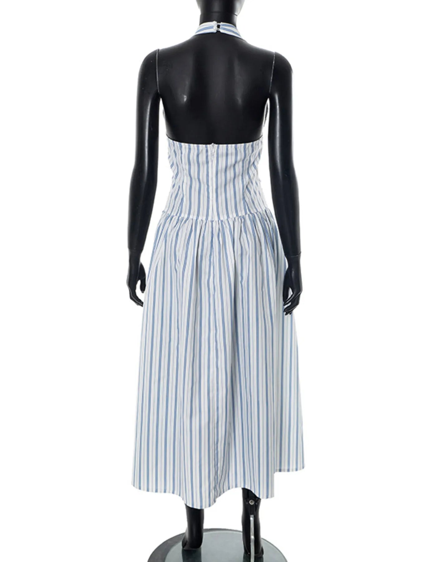 Striped Halter Neck Midi Dress with Tie Front Detail - Blushé Belle