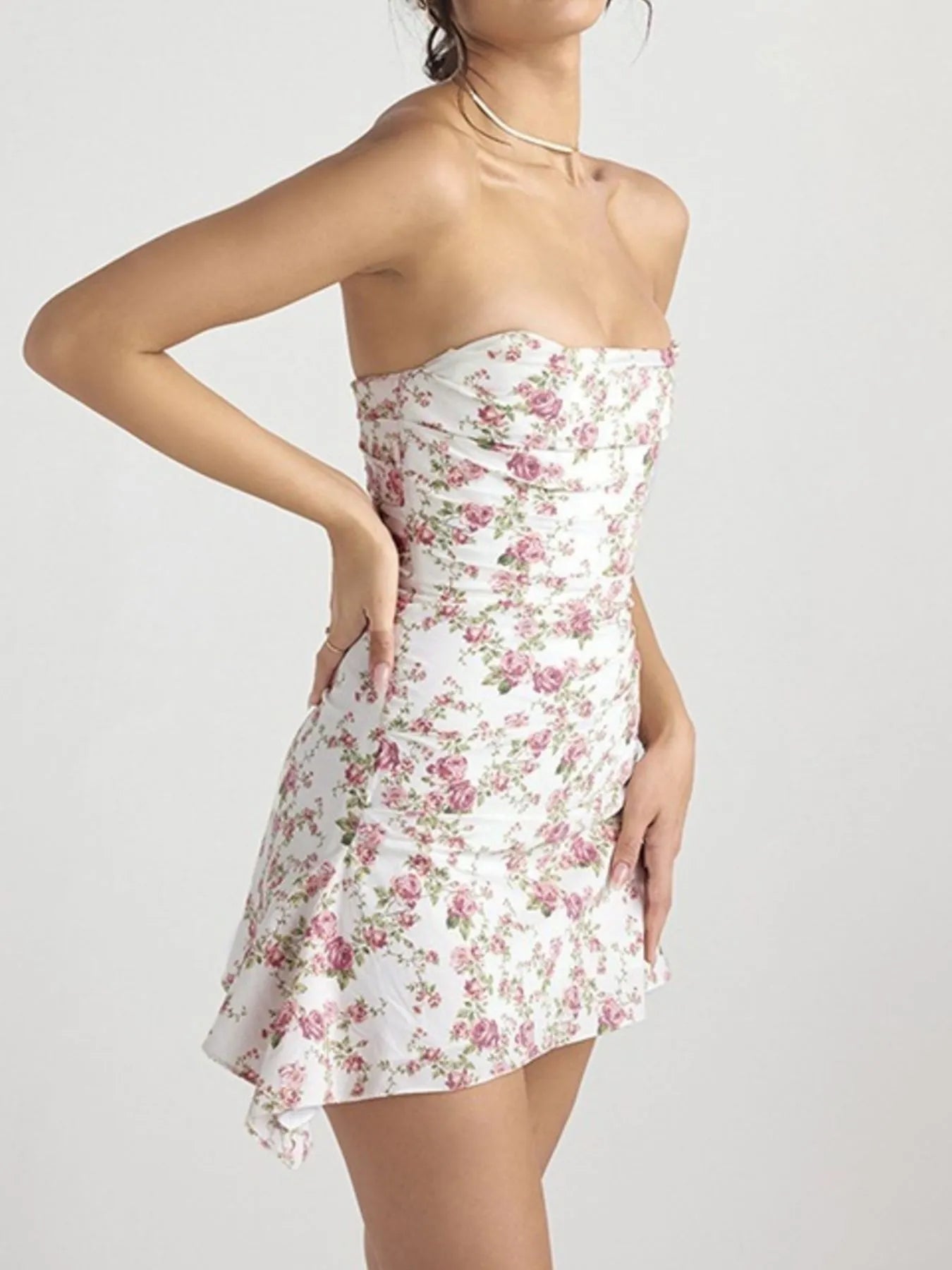 Floral Print Strapless Mini Dress - Blushé Belle