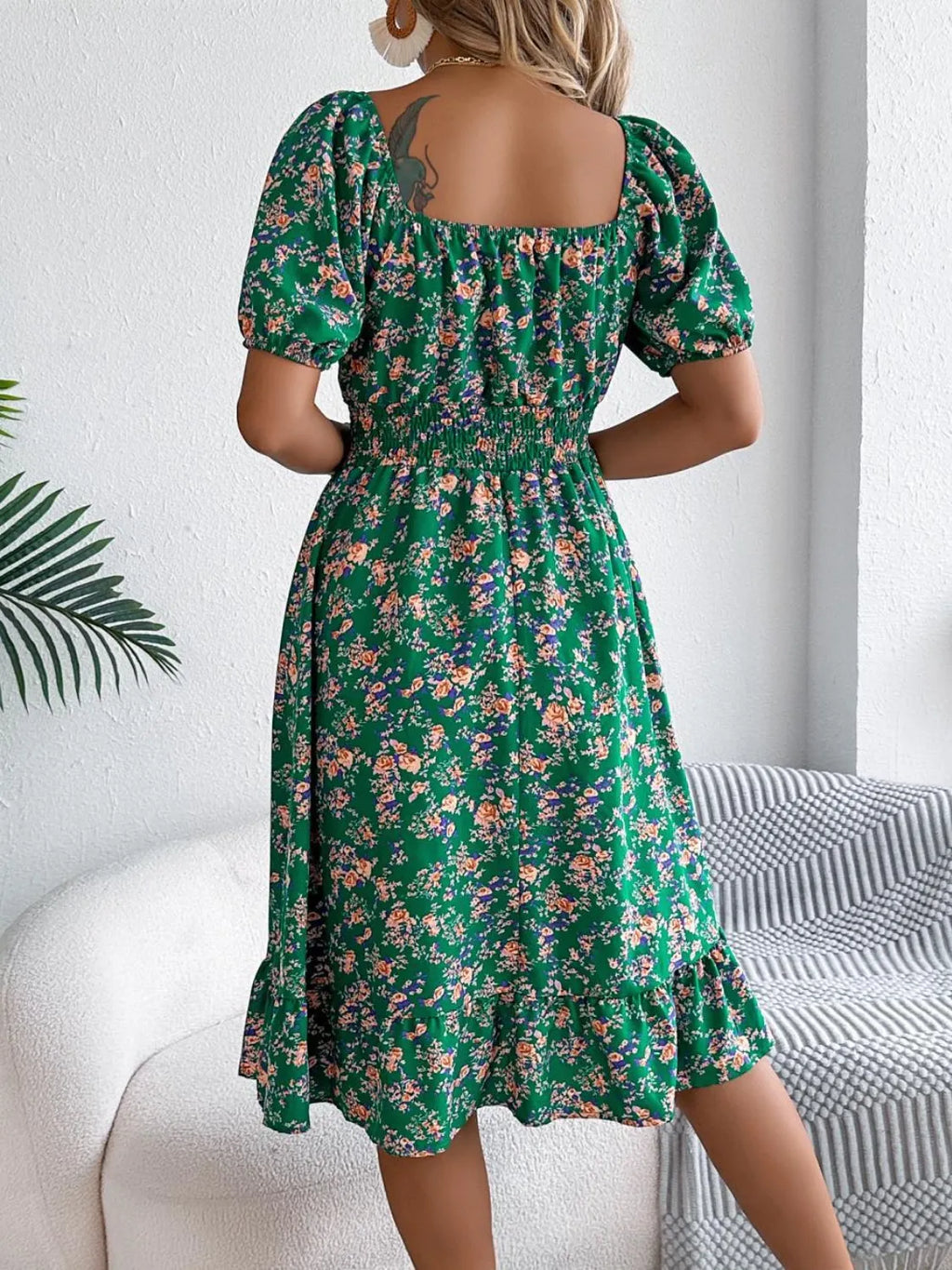 Ruffled Hem Floral Puff Sleeve Dress - Blushé Belle