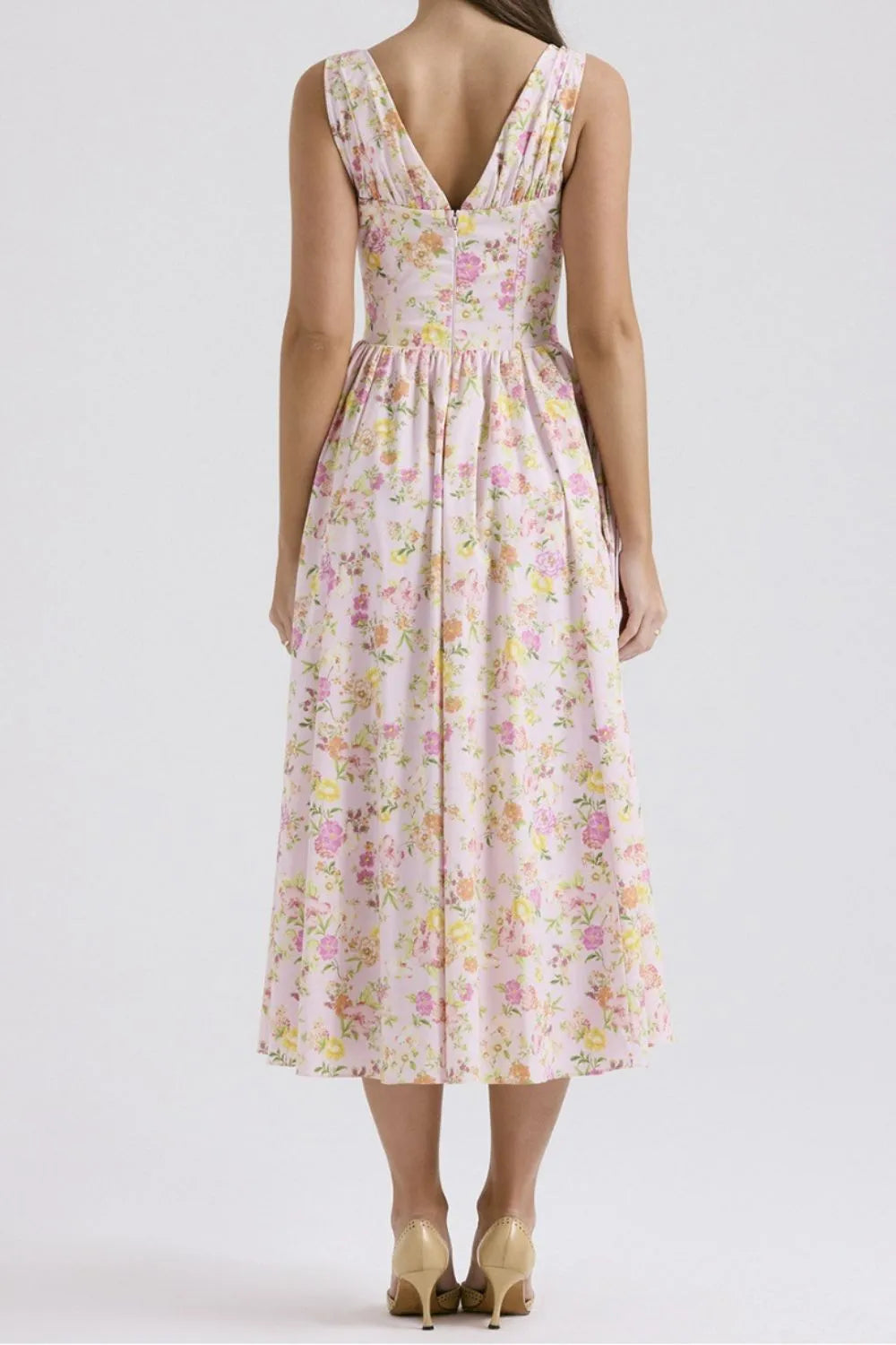Floral V-Neck Sleeveless Midi Dress with Pockets - Blushé Belle