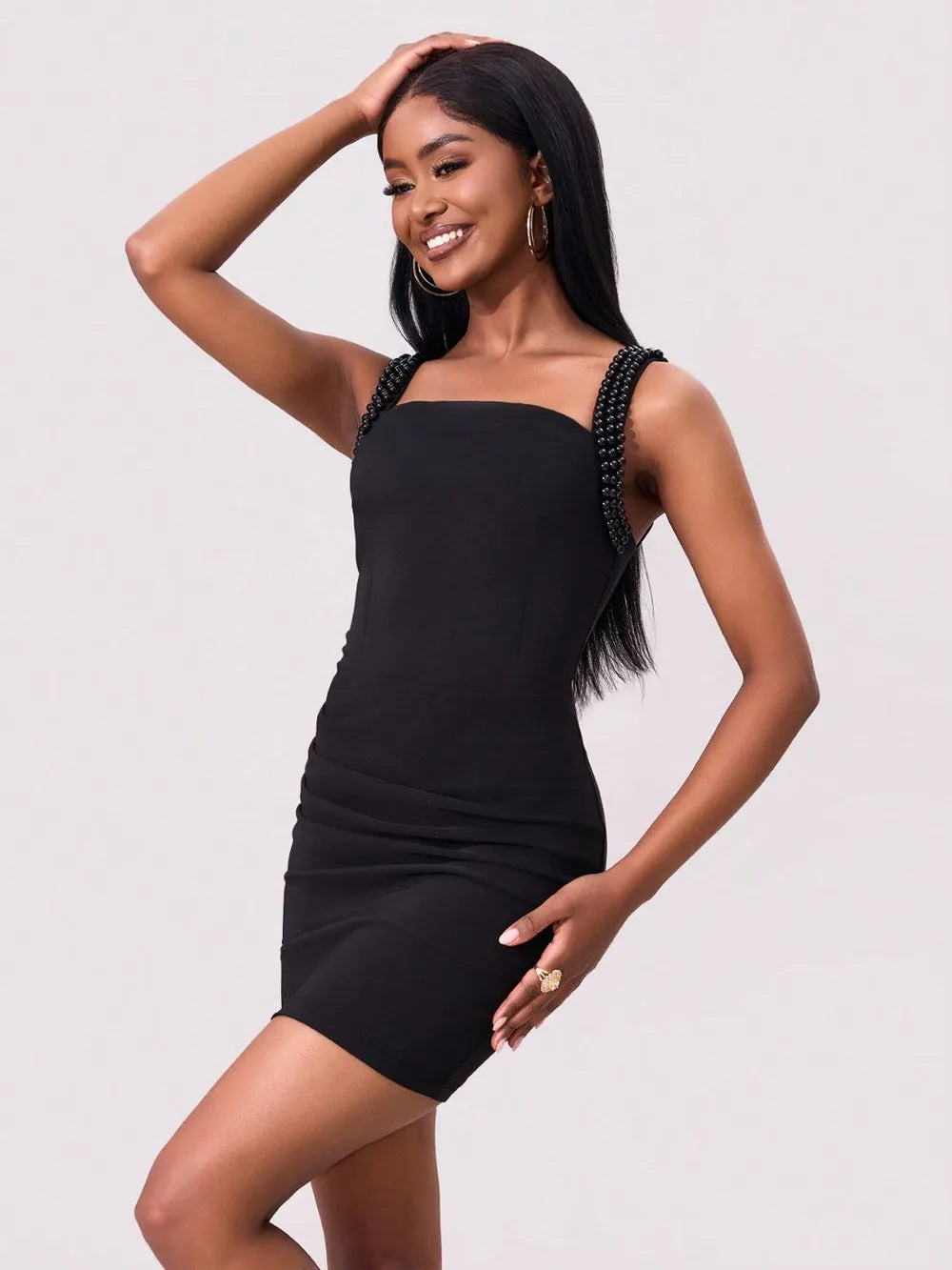 Bead Trim Wide Strap Wrap Dress - Blushé Belle