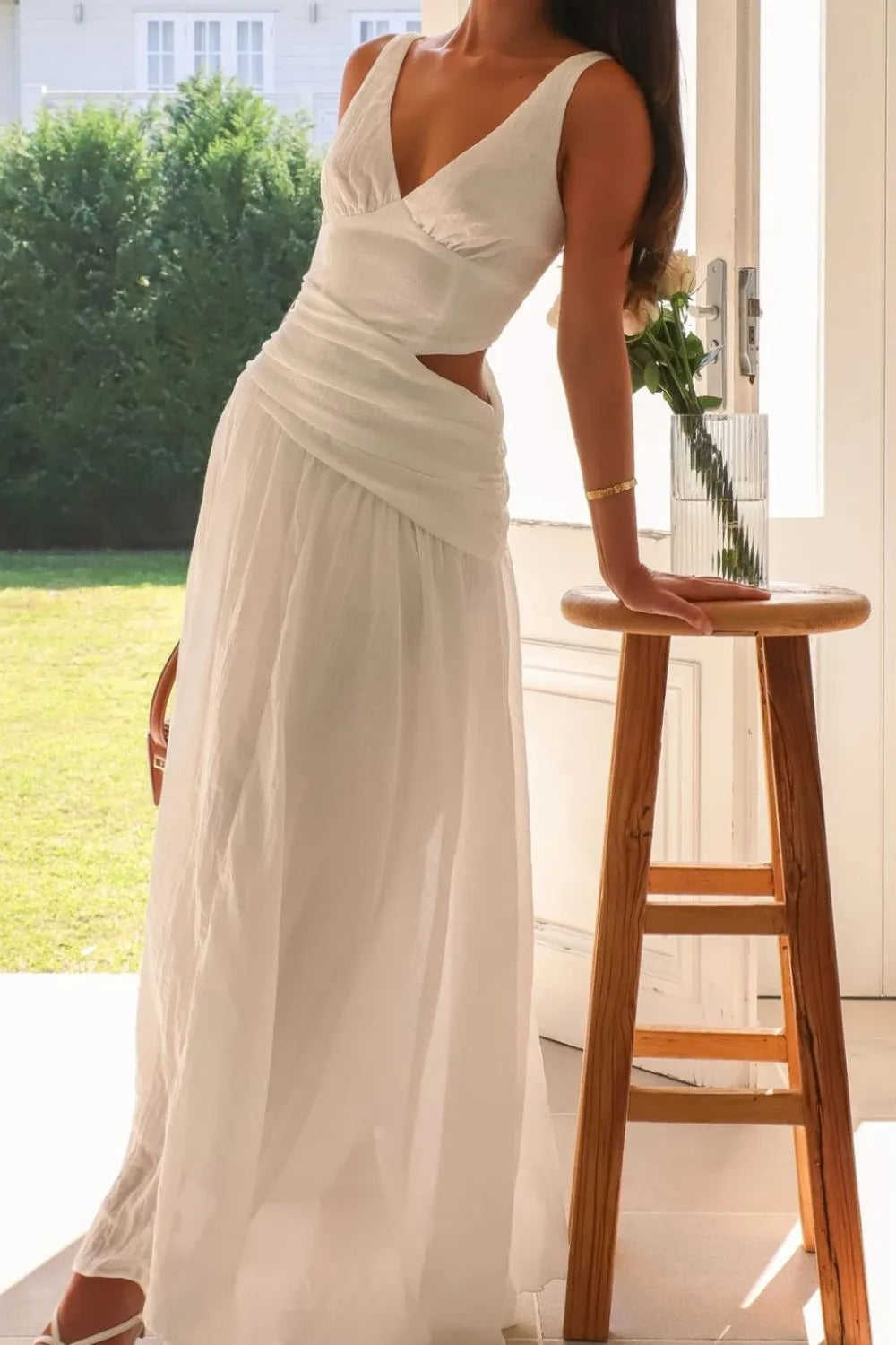 Cutout Back V-Neck Dress - Blushé Belle
