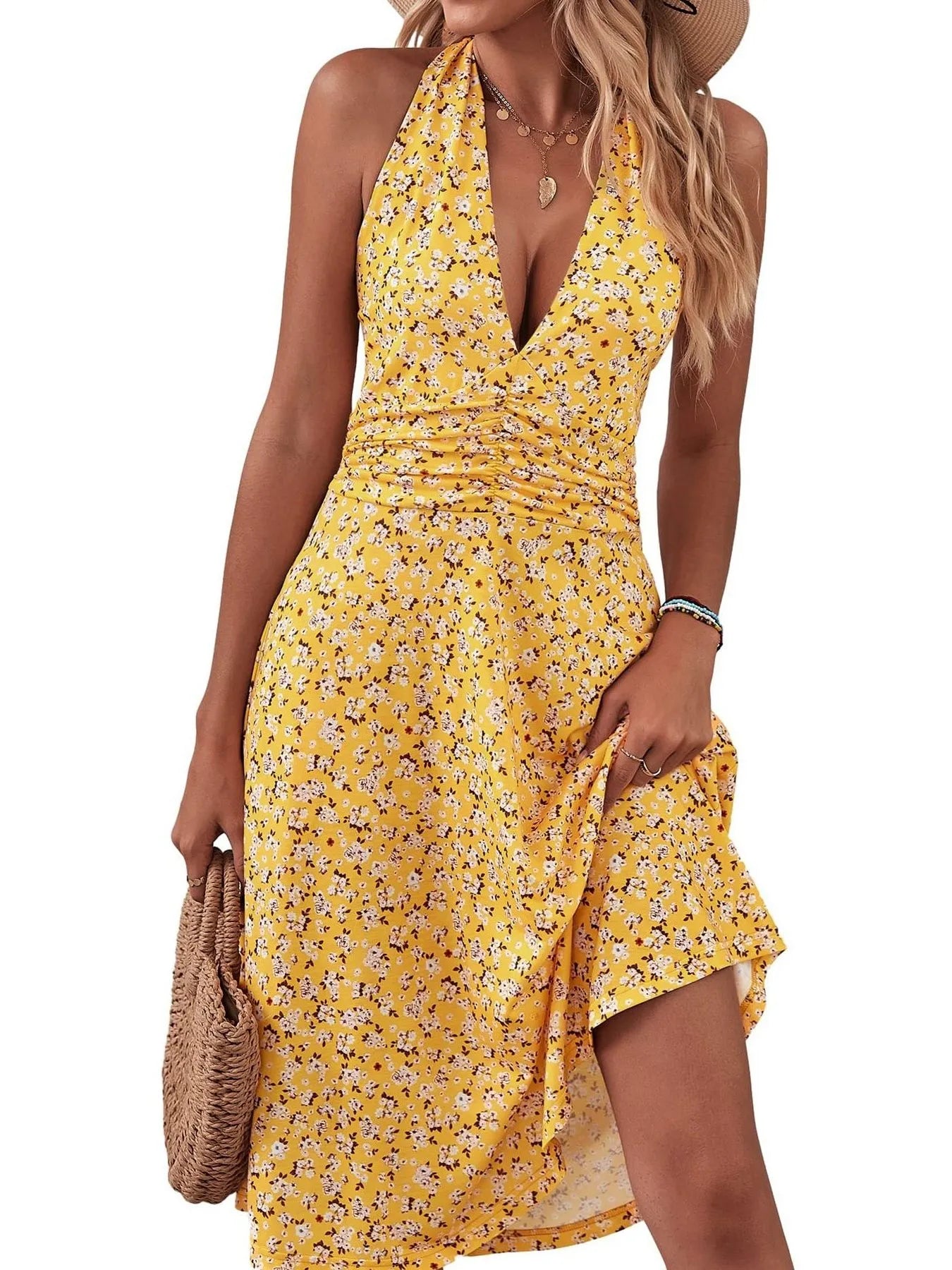 Printed Halter Neck Dress - Blushé Belle
