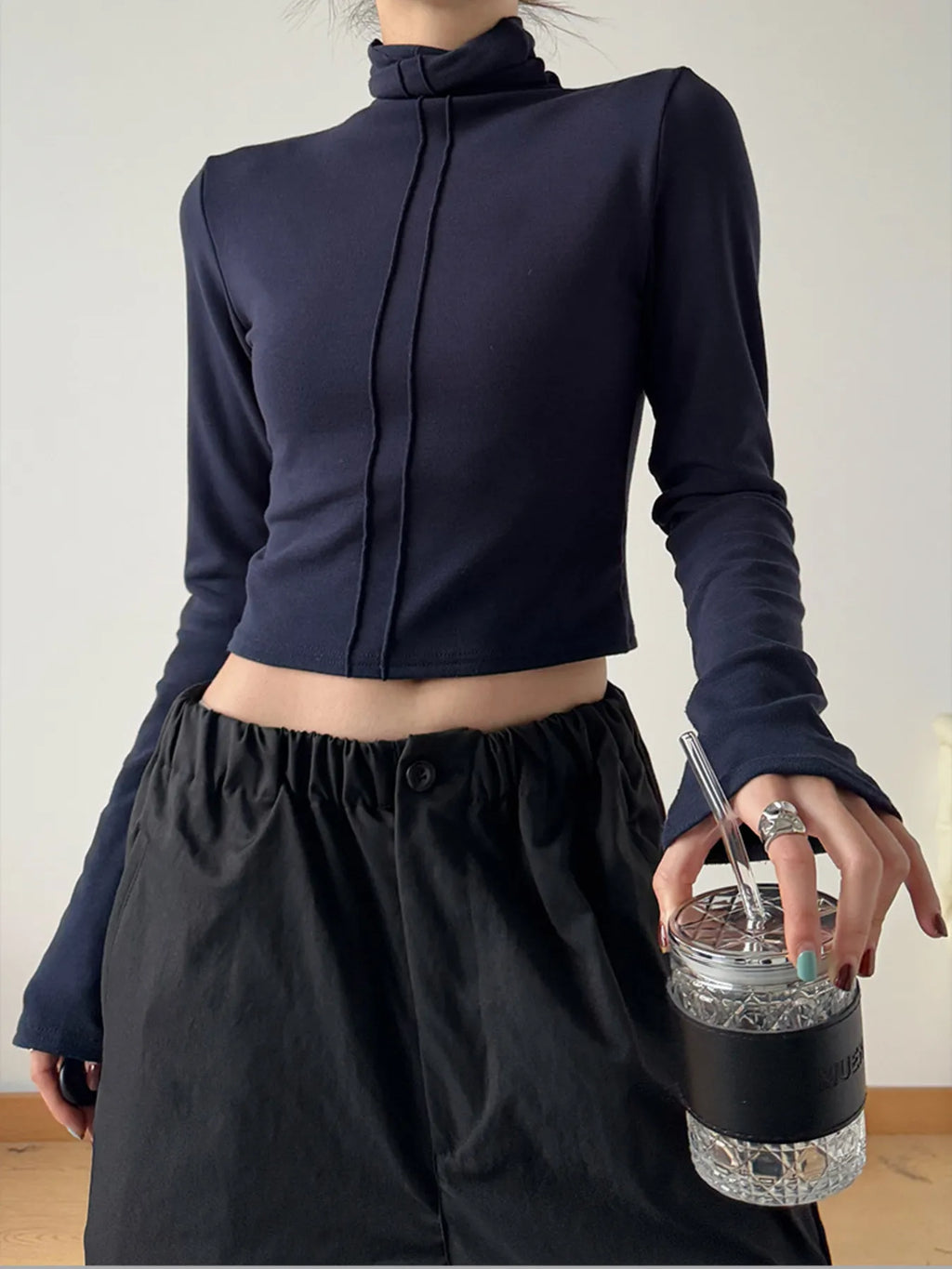 High Neck Long Sleeve Cropped T-Shirt - Blushé Belle