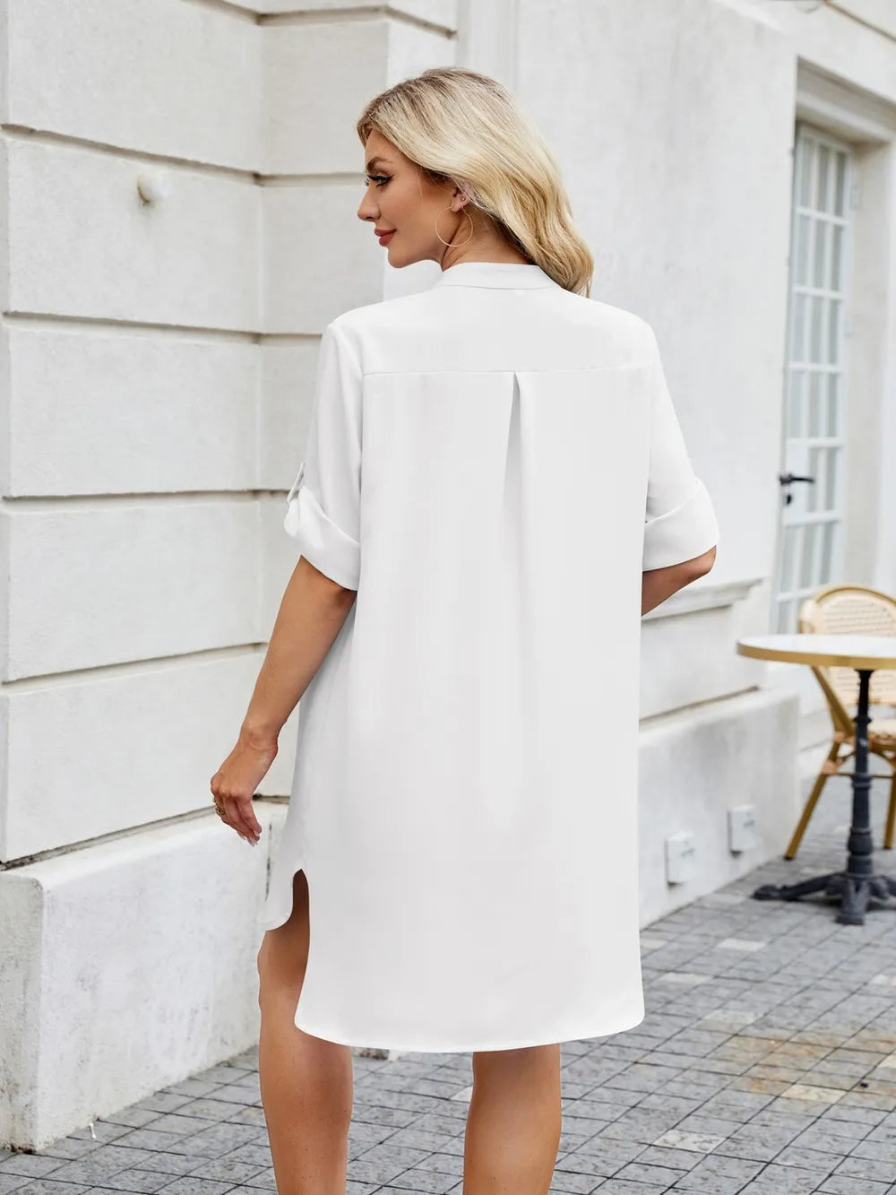 Notched Long Sleeve Mini Shirt Dress - Blushé Belle