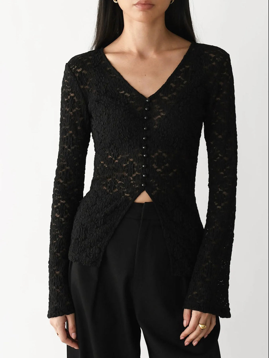 Lace V-Neck Flare Sleeve T-Shirt - Blushé Belle