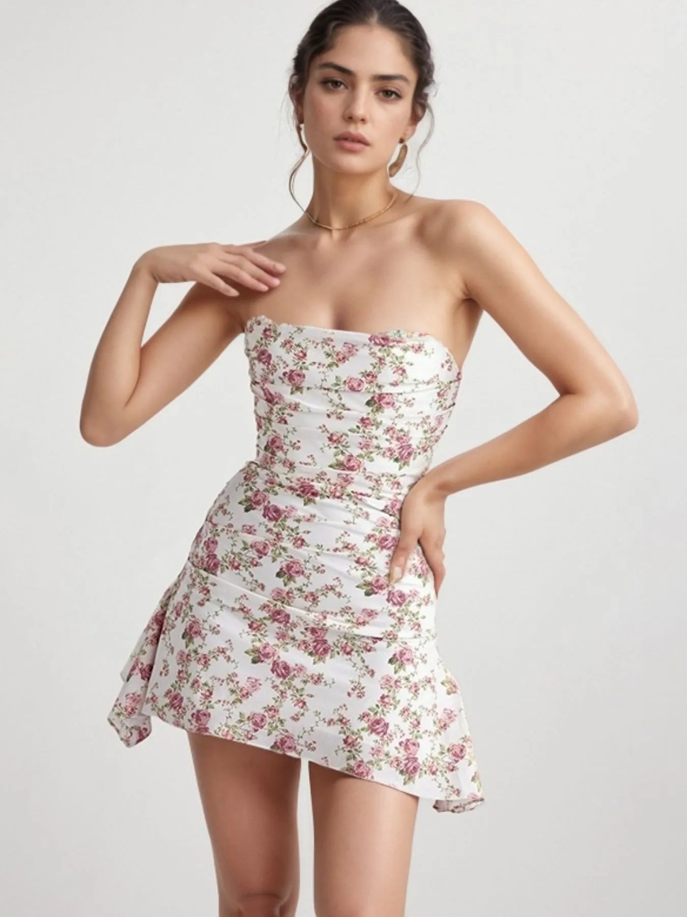 Floral Print Strapless Mini Dress - Blushé Belle