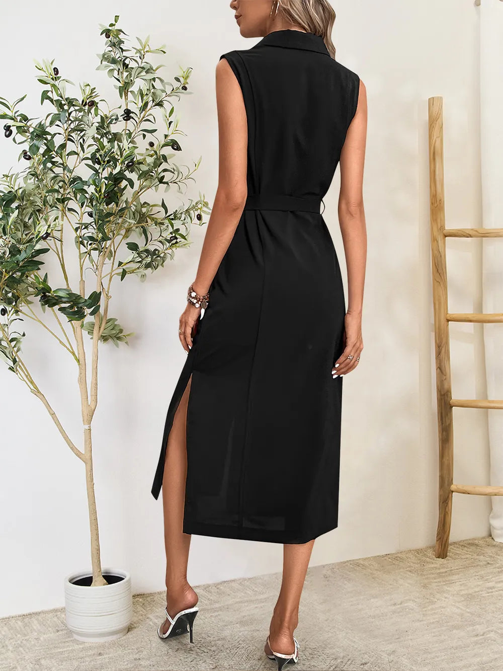 Perfee Button Up Sleeveless Midi Dress - Blushé Belle