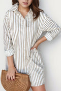 Striped Long Sleeve Mini Shirt Dress - Blushé Belle