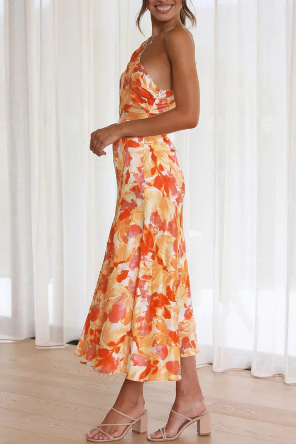 Ruched Printed Single Shoulder Midi Dress - Blushé Belle