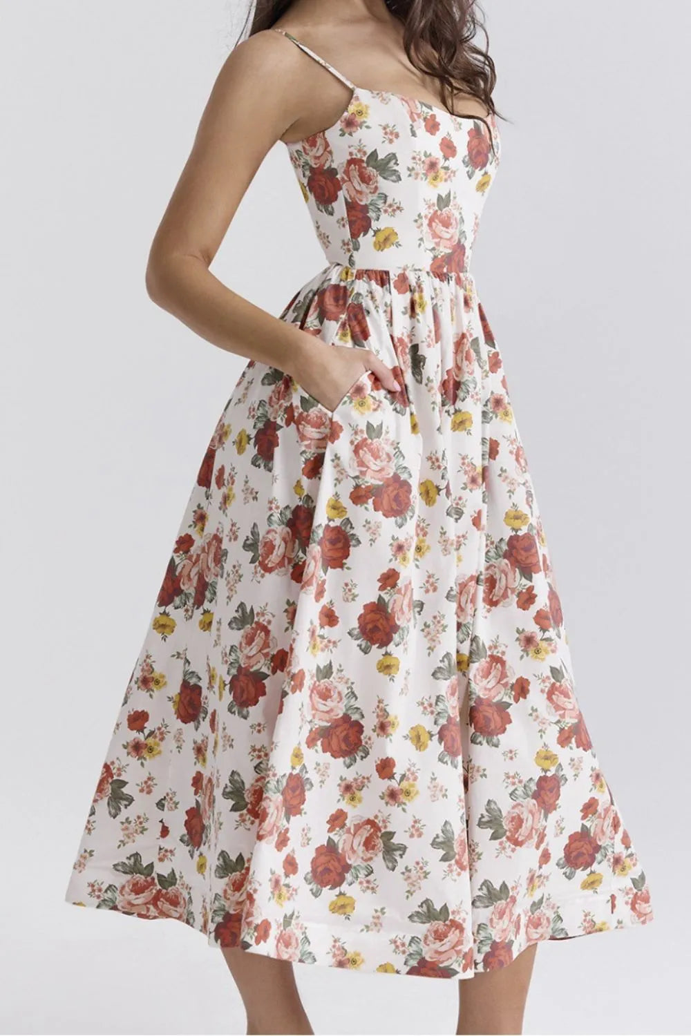 Floral Print Spaghetti Strap Midi Dress - Blushé Belle