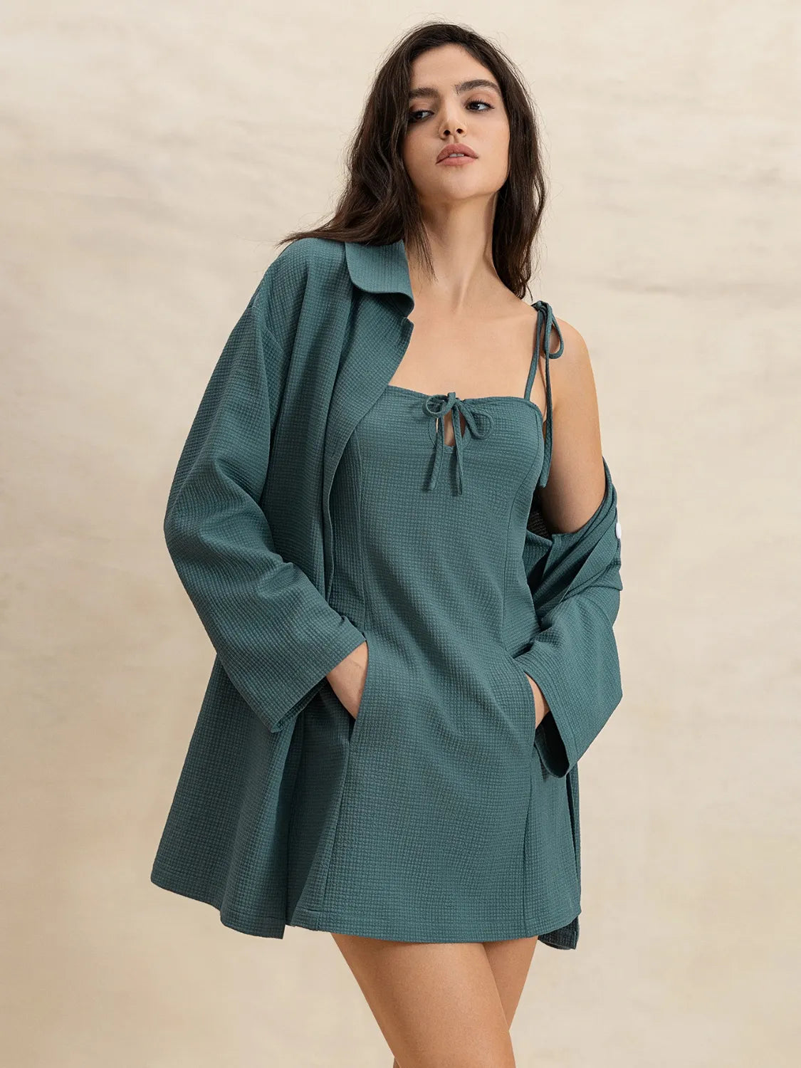 Tie Shoulder Mini Dress and Long Sleeve Top Set - Blushé Belle