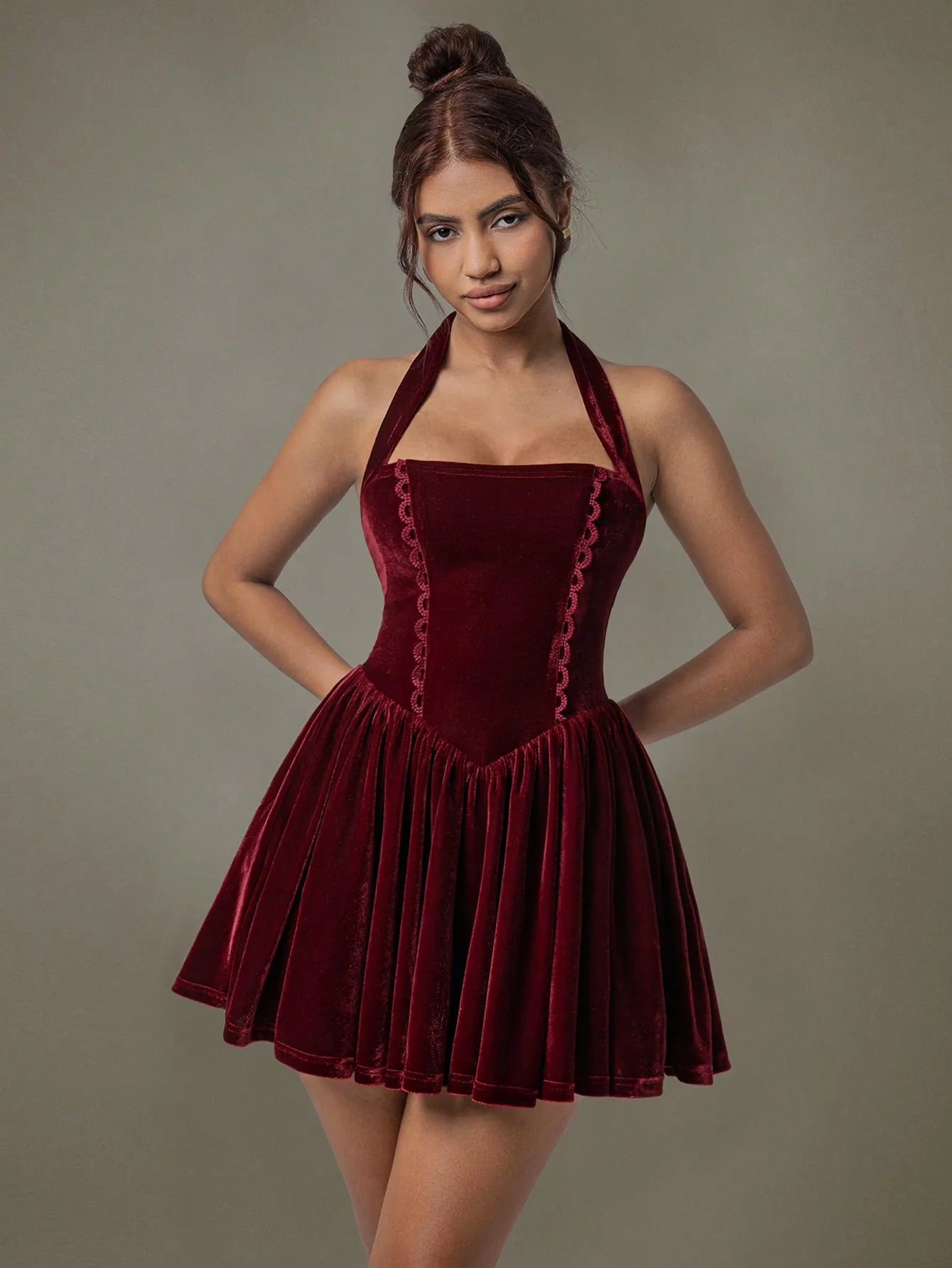 Velvet Halter Skater Dress - Blushé Belle