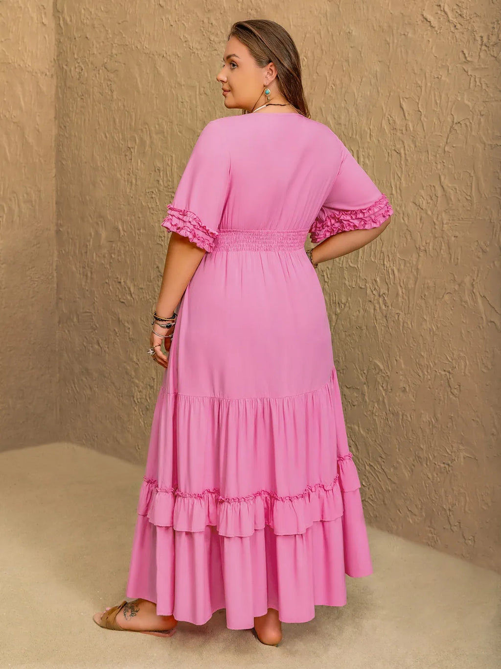 Plus Size V-Neck Half Sleeve Maxi Dress - Blushé Belle