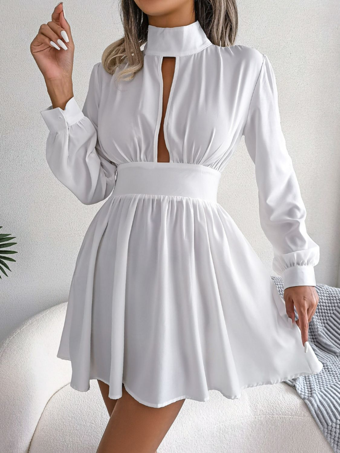 Cutout Turtleneck A-Line Mini Dress - Blushé Belle