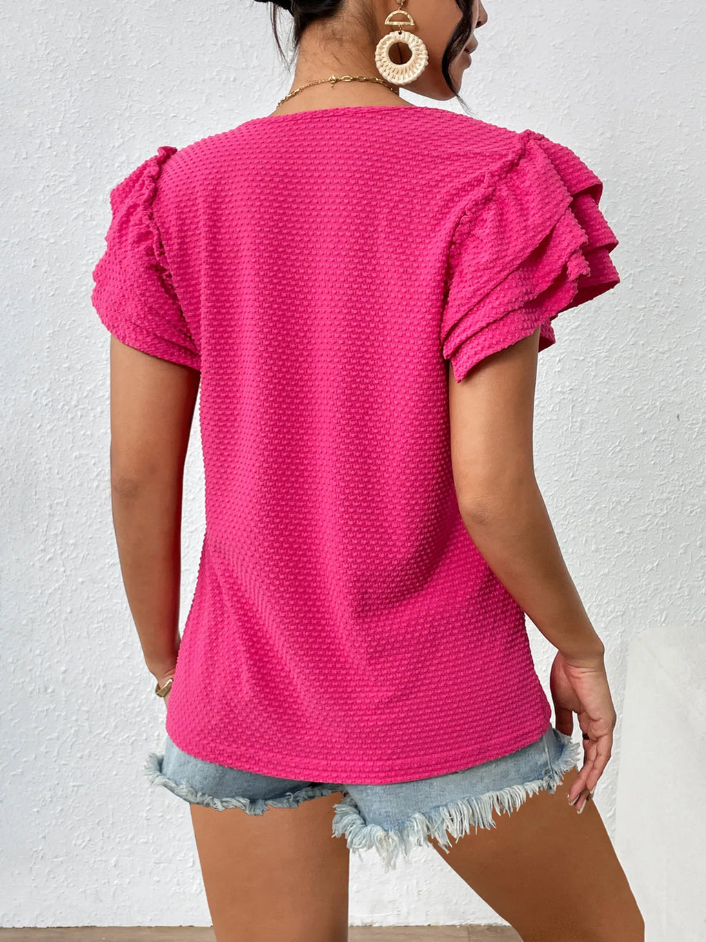 Round Neck Ruffle Sleeve T-Shirt - Blushé Belle
